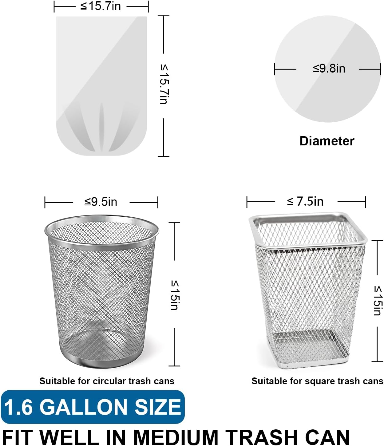 1.6 Gallon Mini Trash Bags Drawstring - 120 Count Strong Small Garbage Bags Unscented,White Trash Can Liners Strong Little Waste Basket Bags 6 Liter for Home Bathroom Office Car