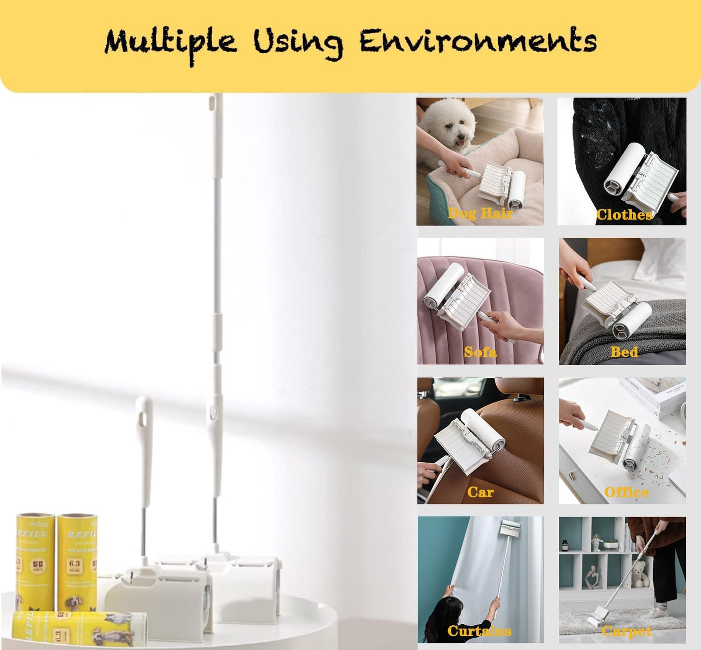 Large Surface Lint Roller Extra Sticky Refills, Total 240 Easy Tear Sheets, Insert Tube Measures 1.5" and Fits Most Supersize 6.3'' Wider Lint Roller, Works Great On Pet Hair(Pack of 4)