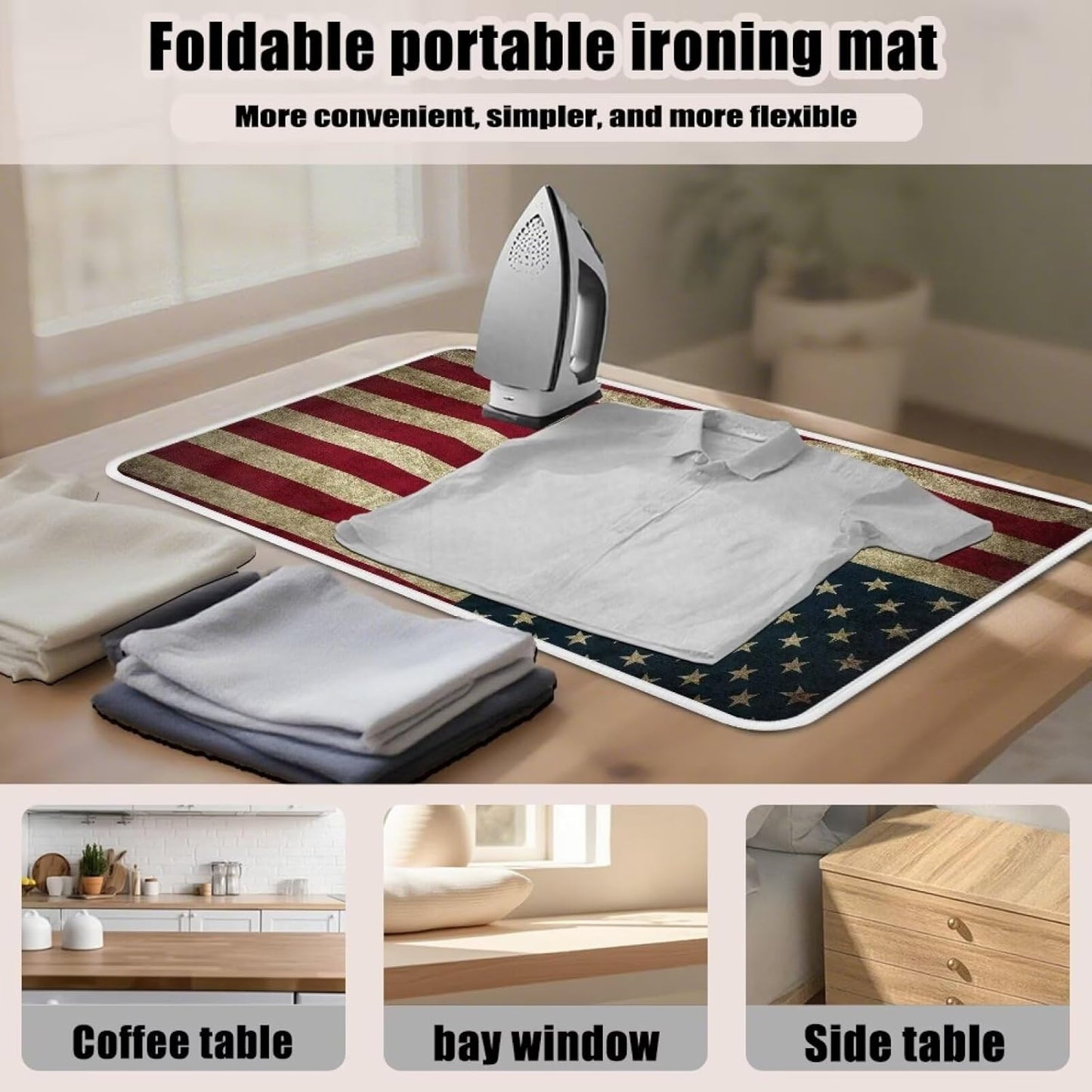 American Flag Ironing Mat Thickened Ironing Blanket Portable Heat Resistant Ironing Pad for Washer,Dryer,Table Top,Countertop,Small Ironing Board