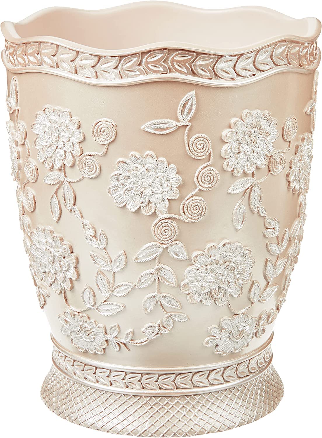 Zahari Home Decorative Trash Can for Bathroom, Office & Bedroom - 2.1 Gallons Stylish & Small Trash Can for Dorms, Desktop & Restroom - Chic Waste Basket for Compact Spaces, Rose Vine