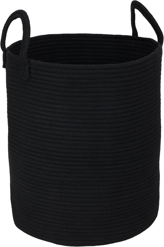 Black Cotton Rope Laundry Basket Hamper for Clothes Woven Storage Basket for Living Room Bedroom Boho Tall Rope Baskets for Blanket Toys Pillow Towels Baby Nursery Hamper Bin Large