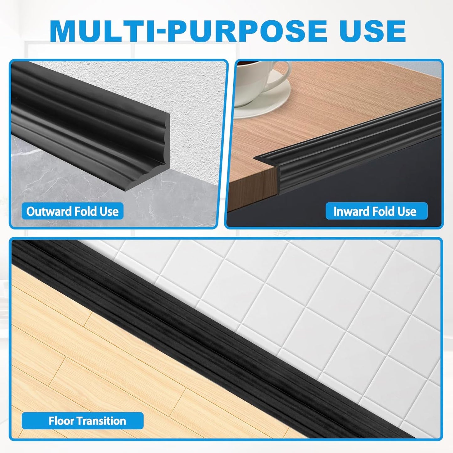 Wall Corner Protector Peel and Stick Corner Trim Molding Flexible Inside & Outside Wall Edge Guard Self Adhesive Moulding Trim for Edge Use, Black, 2.3” W x 40’ L