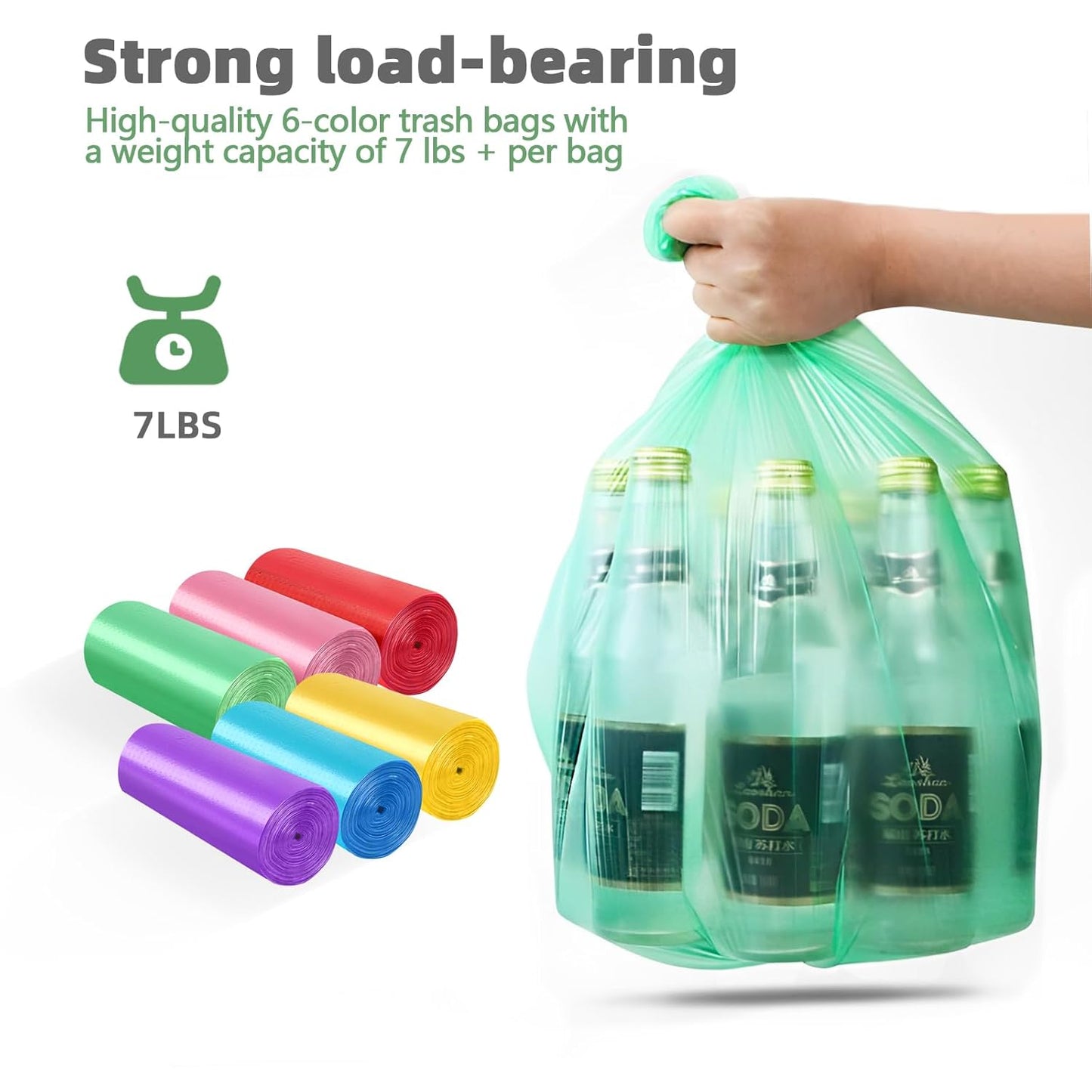 Small Trash Can 1.8 Gallons, Bathroom Trash Can & Garbage Can with 6 Trash Bags, Bedroom Trash Bin & Waste Basket for Office, Bedroom, Living Room, Kitchen, Compact Space (6-Black)