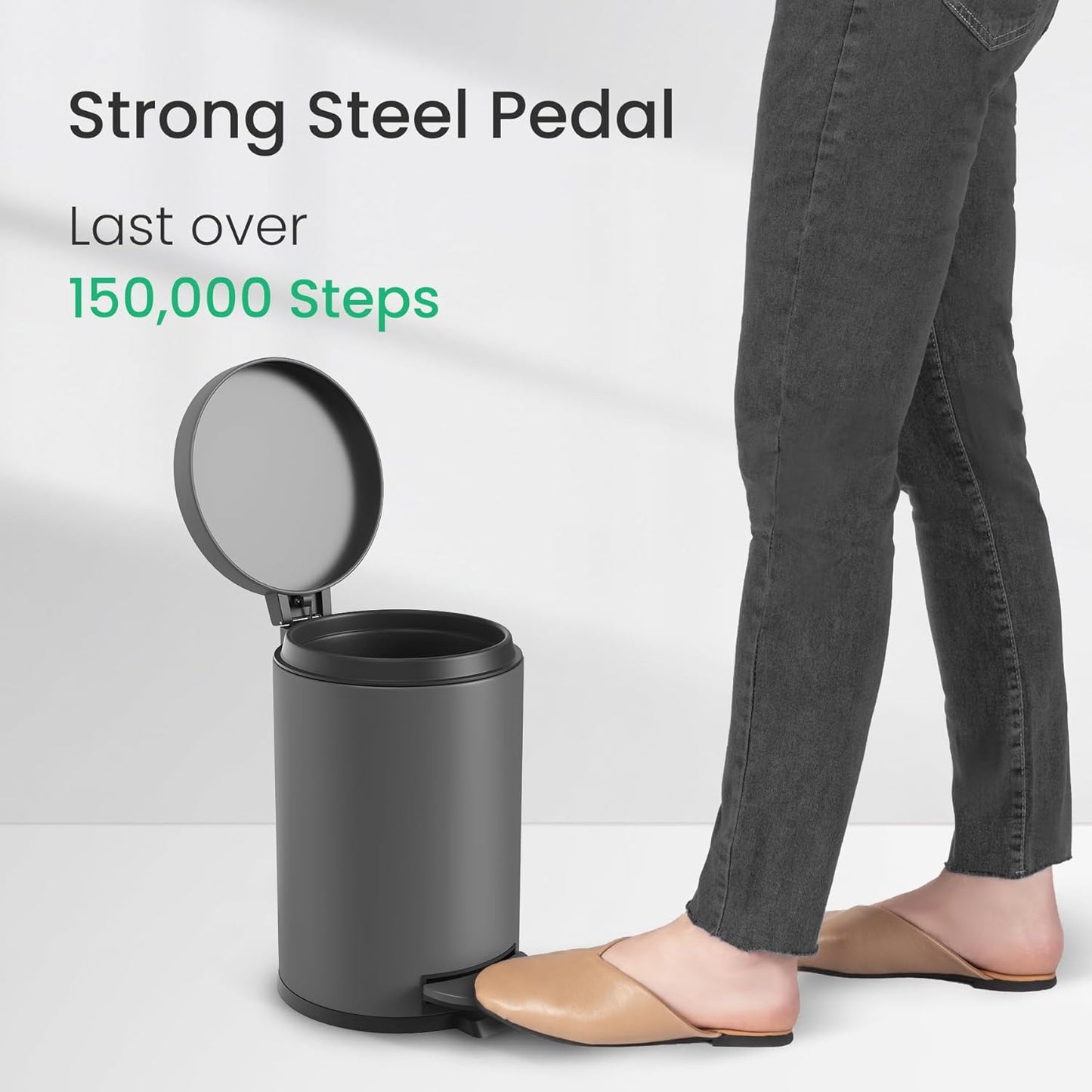 Cesun 1.2 Gallons Small Gray Trash Can, Bathroom Garbage Can with Lid and Foot Pedal, Mini Round Wastebasket for Bathroom, Bedroom, Office, 4.5 Liters / 1.2 Gallons, Gray