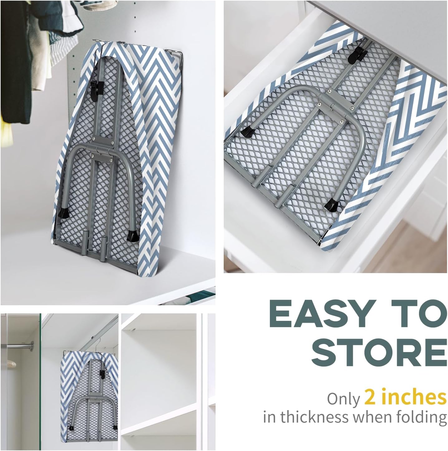 Small Tabletop Ironing Board Foldable, RAINHOL Steel Mesh Portable Iron Board for Dorm and Apartment, with Iron Rest and Heat-Resistant Cotton Cover, 31" x 12", Blue and White Stripes