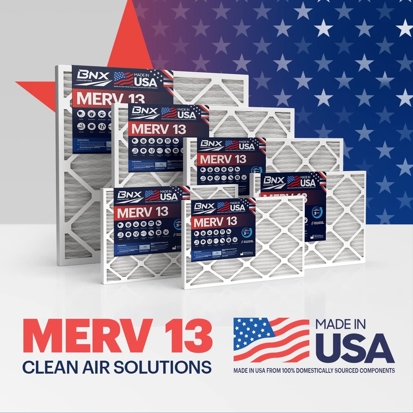 BNX TruFilter 20x30x1 Air Filter MERV 13 (4-Pack) - MADE IN USA - Electrostatic Pleated Air Conditioner HVAC AC Furnace Filters for Allergies, Pollen, Mold, Bacteria, Smoke, Allergen, MPR 1900 FPR 10