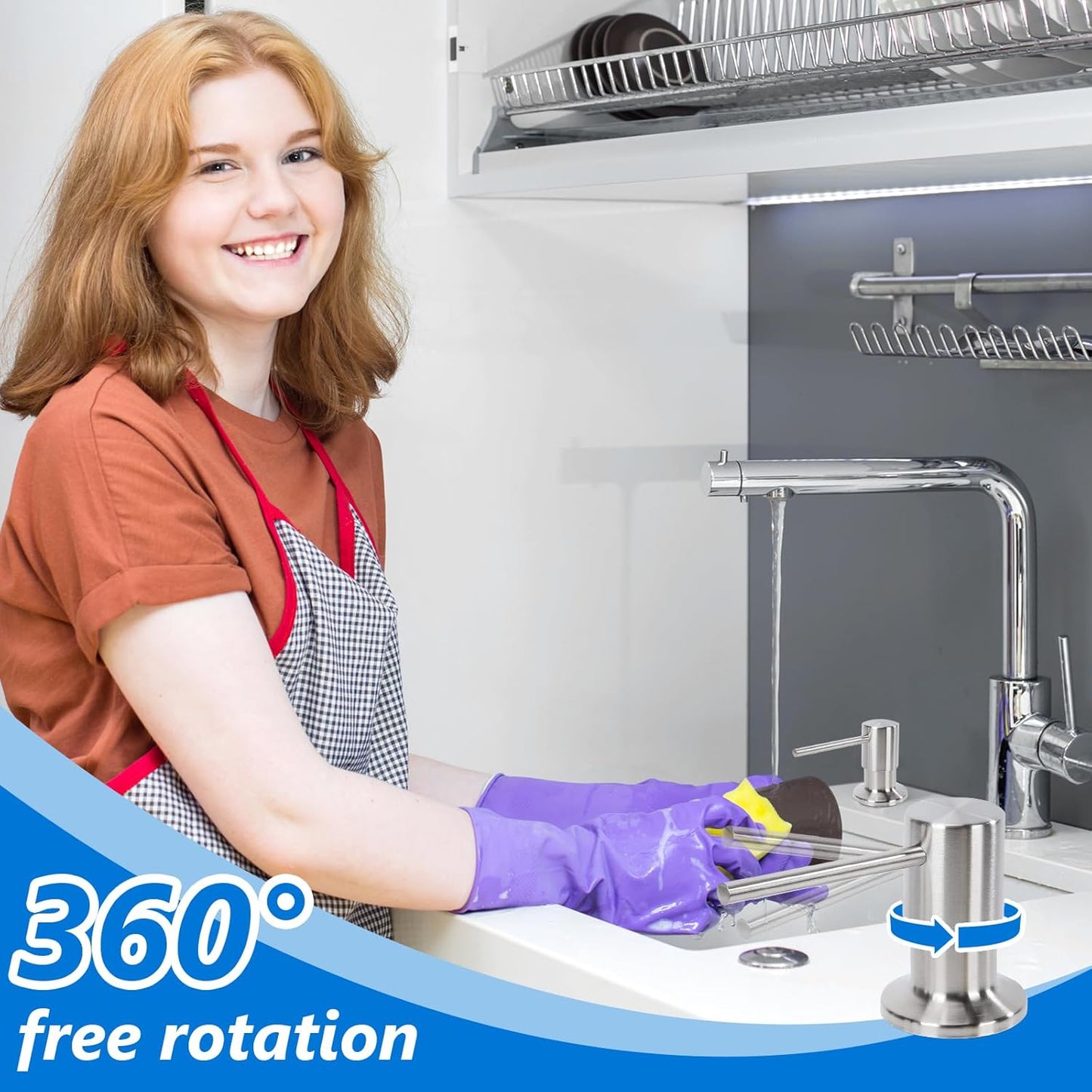 Soap Dispenser for Kitchen Sink Built in Sink Soap Dispenser, Countertop Soap Dispenser with 500ML/18OZ Bottle Refill from Sink Soap Dispenser(Silver)