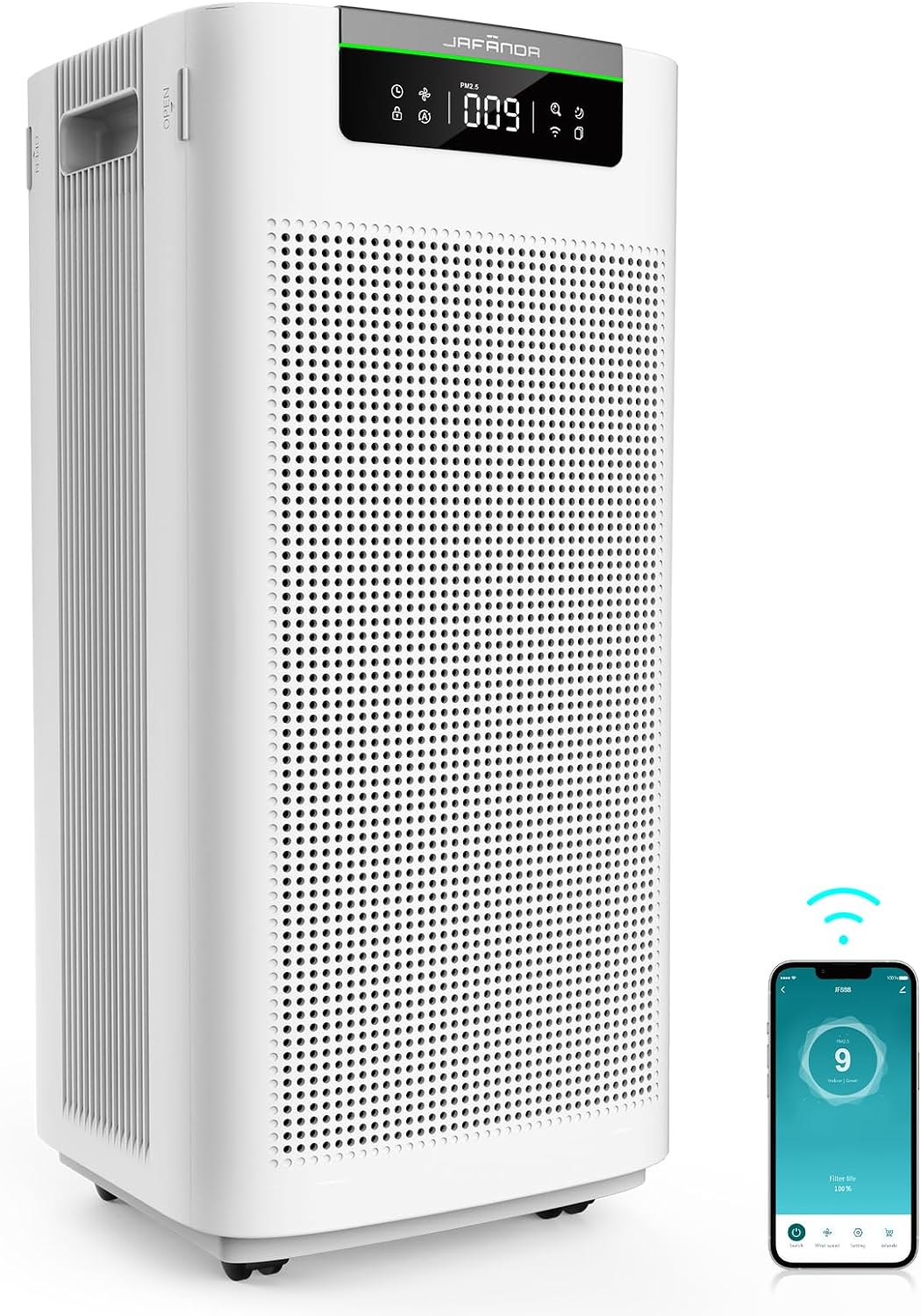Jafända Air Purifier for Home Large Room 3800 ft², APP & Alexa, Ture HEPA Activated Carbon Air Filter, Smart HEPA Air Purifiers for Office Remove Dust Pollen Smoke Allergies Mold Odors Pet Dander VOCs