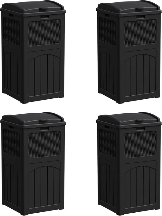 YESHOMY 4 Pack Outdoor Trash Can with Lid, Garbage Bins for Garden, Porch, Home and Kitchen, Black