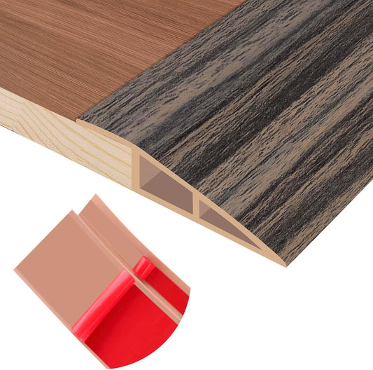 Floor Transition Strip Self Adhesive Vinyl Door Threshold for Doorways Carpet Edging Trim Overlap Edge Reducer for Laminate Floor, Carpet, Tile (Smoked Brown Wood Grain, 1/5" to 2/5", 6.6Ft)