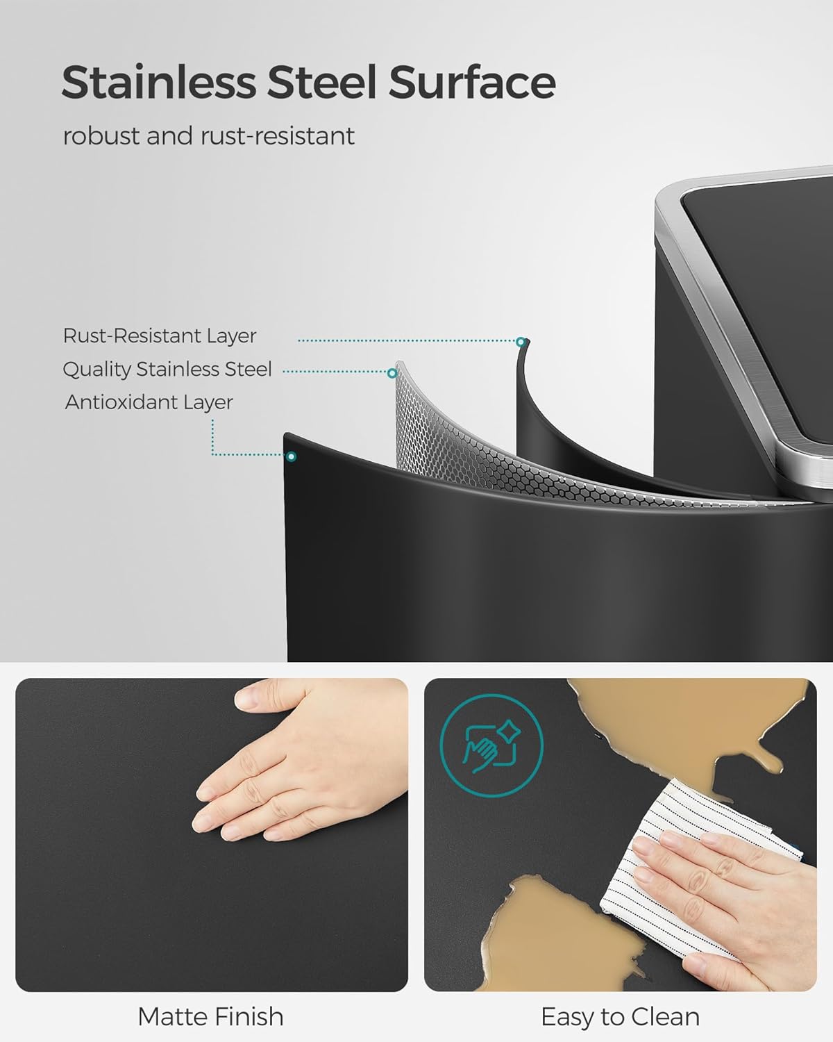 SONGMICS Trash Can, 2 x 8 Gallon (2 x 30 L) Garbage Can for Kitchen, with 15 Trash Bags, 2 Compartments, Plastic Inner Buckets and Hinged Lids, Airtight, Black ULTB60BK