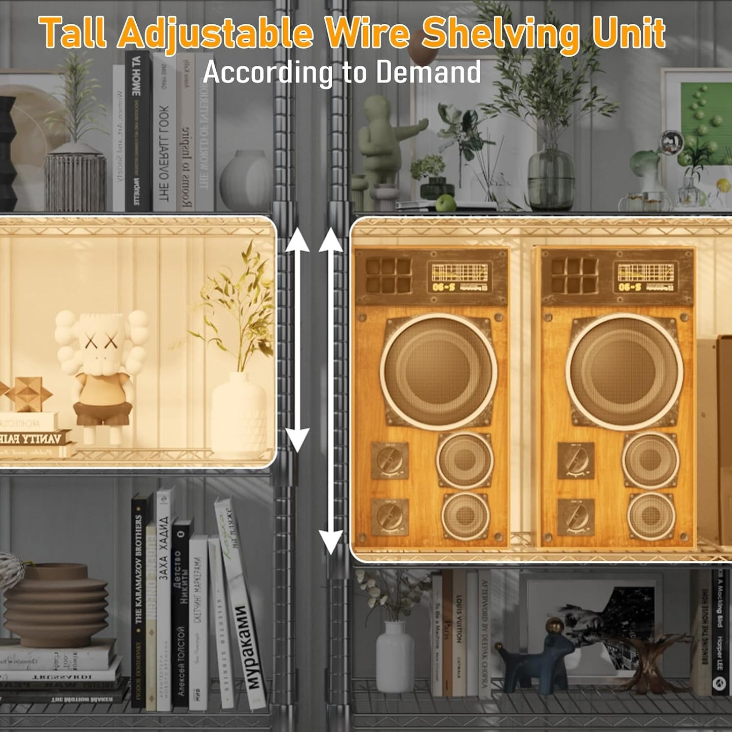 Himimi 60" W Storage Shelves, 5-Tier Wire Shelving with Wheels 3250LBS Heavy Duty Metal Shelves for Storage, Adjustable Wire Rack Shelving for Garage Kitchen Pantry 24" Dx60 Wx82 H, Silver