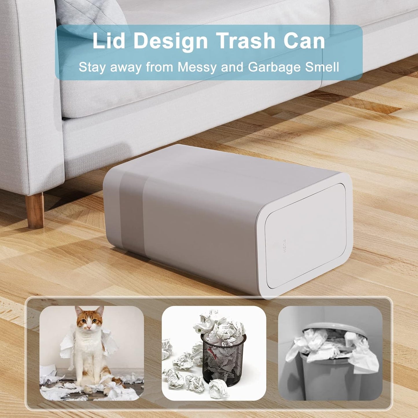 N. NETDOT 3 Pack Small Trash Can with lid, 3 Gallon Bathroom Trash Can,Garbage Can Slim Trash Bin Waste Basket for Bathroom,Kitchen,Bedroom,Living Room,Office,Laundry - Grey