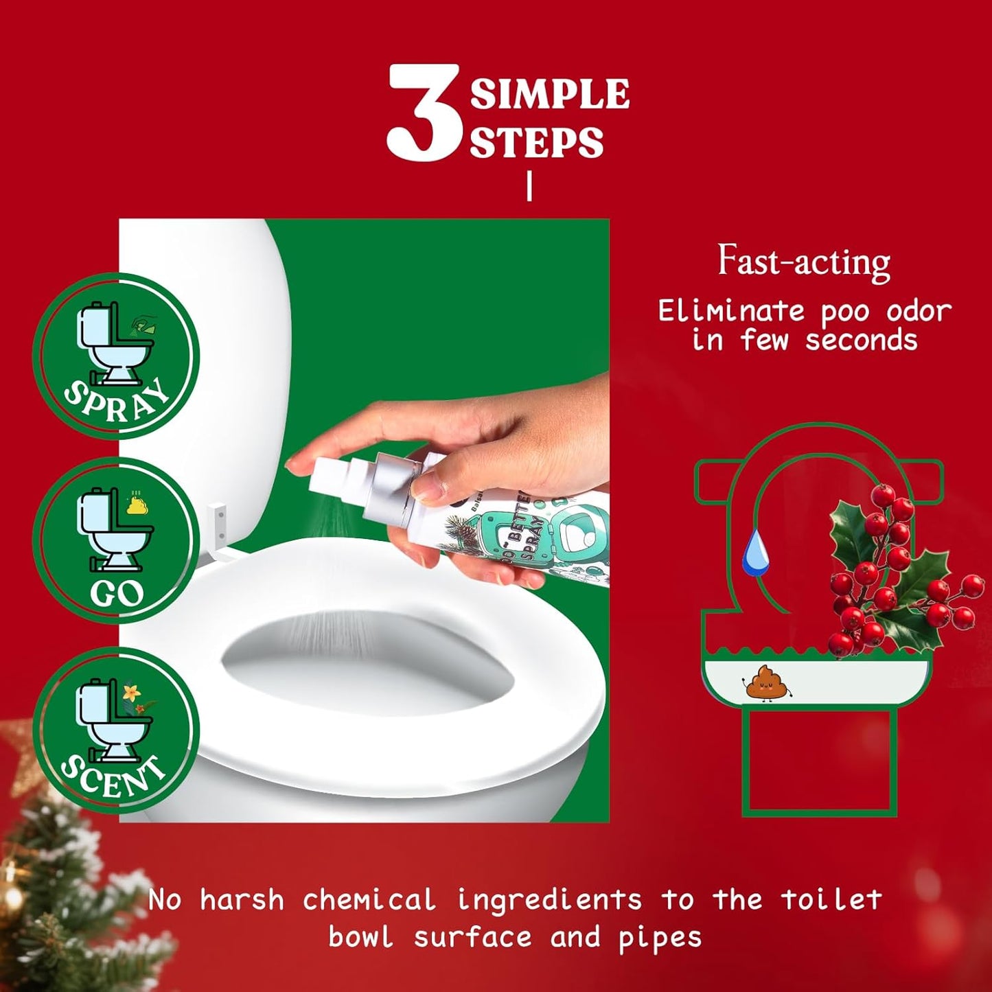 Clean-n-Fresh Toilet Spray, Holiday Pack Gift Set - 6.8 Fl Oz Balsam & Cedar and Bright Berry, Bathroom Odor Deodorizer, Up to 400 Uses