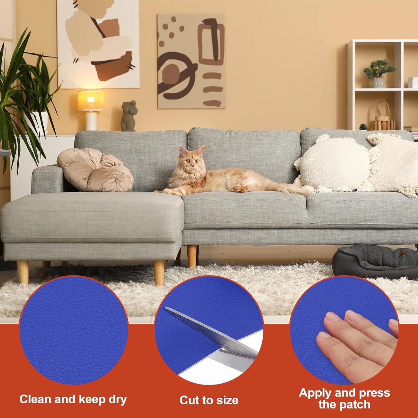 PATIKIL Leather Patches Tape for Furniture, 3.2 x 61 Inch Self Adhesive Vinyl Leather Repair Kit Cover Sheet for Couch, Sofa, Car Seats, Office Chair, Dark Blue