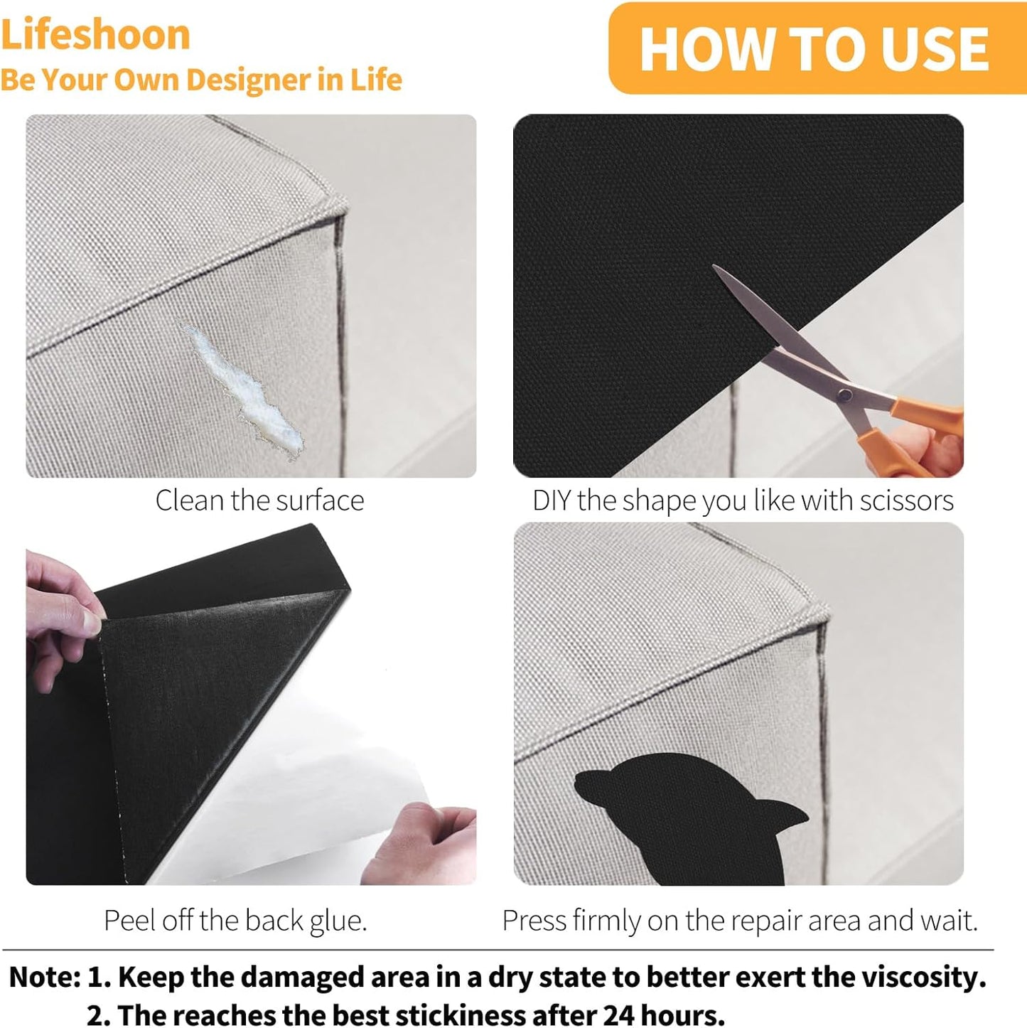 Fabric Repair Patches, 17X158 Inch Canvas Self-Adhesive Fabric Patches Tape Durable, DIY Large Canvas Repair for Sofa, Couches, Furniture, Chair, Clothing （17X158 Inch, Black）