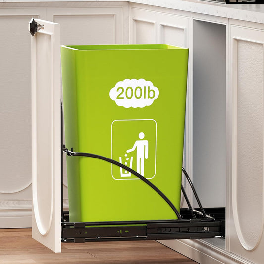 Pull Out Trash Can Under Cabinet 7-13 Gallon 50 Qt Under Sink Trash Can Pull Out Trash Can for Kitchen Cabinets Slide Out Garbage Can Under Counter, Black