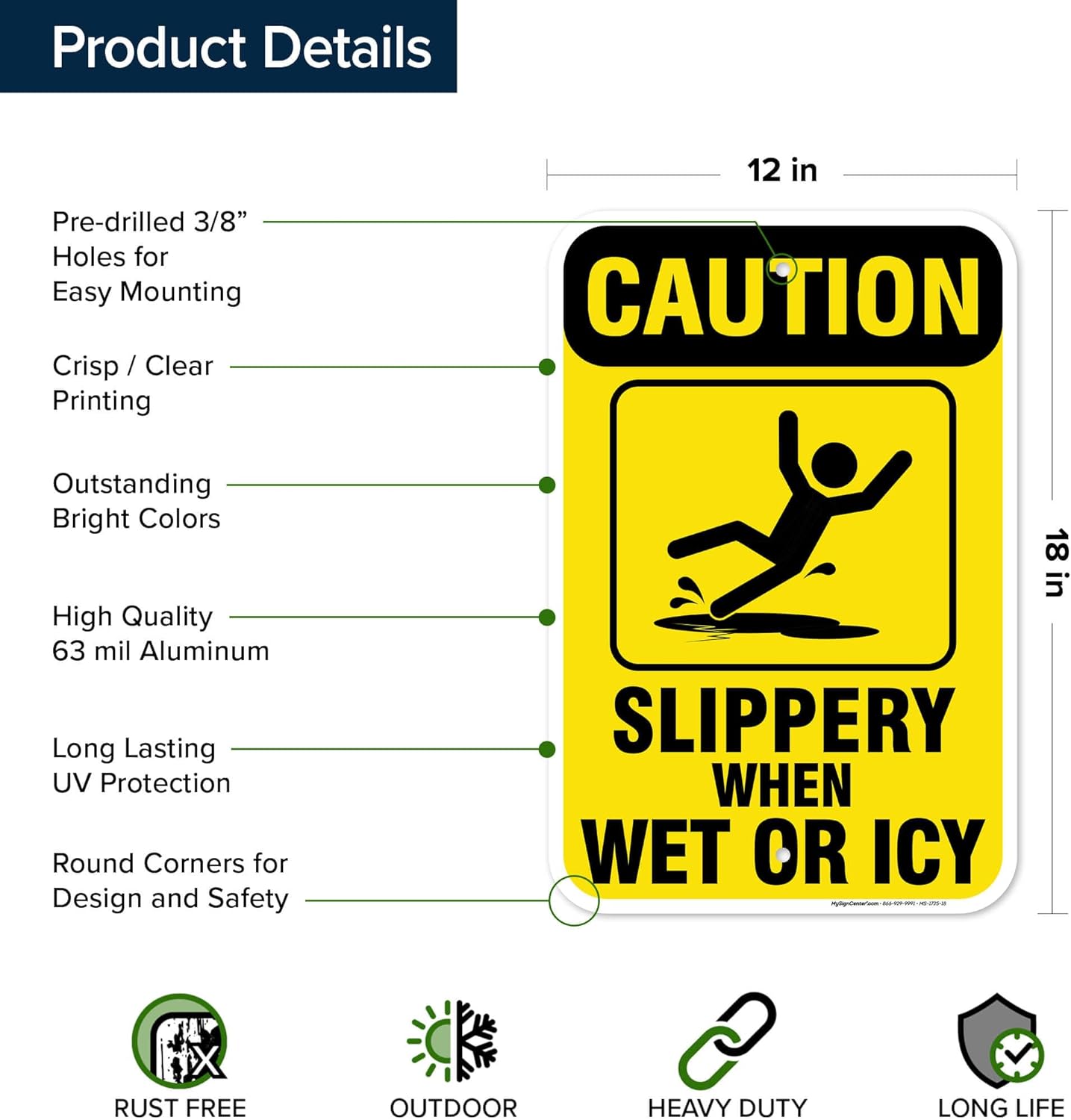 Caution Slippery When Wet Sign or ICY Sign, 12"x18" Aluminum, Fade Resistance, Indoor/Outdoor Use, USA MADE By My Sign Center