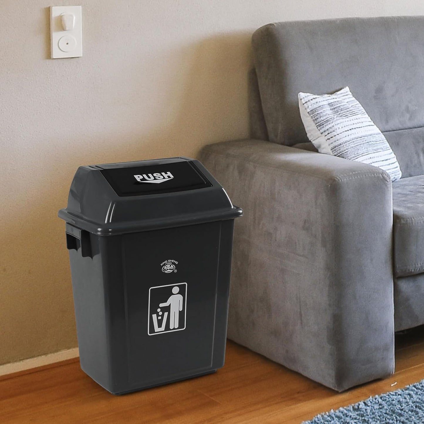 4 Pack Plastic Swing Lid Trash Can, 6 Gallon Trash Cans with Swing Lid, Grey