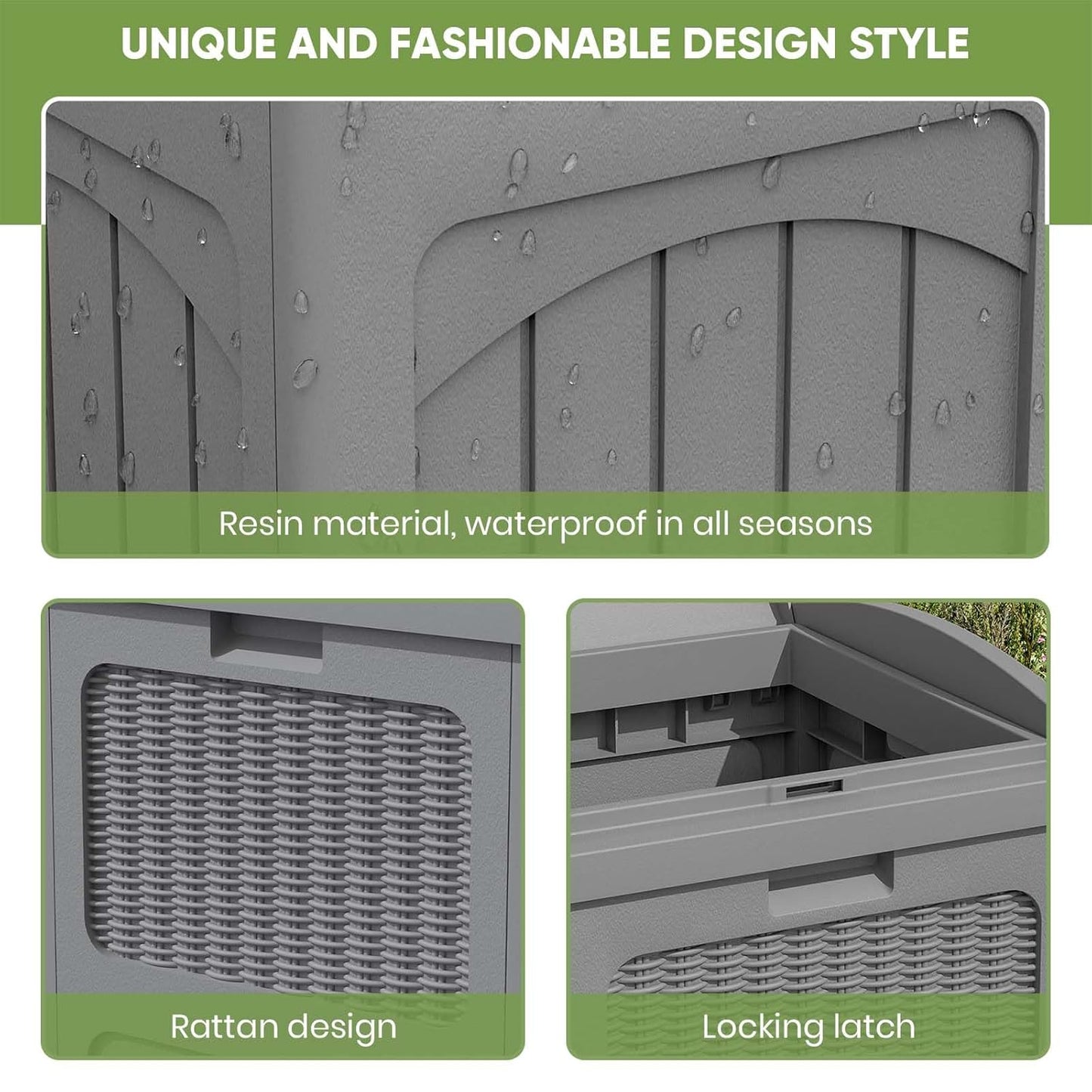 Patiowell 36 Gallon Outdoor Trash Can, Resin Outdoor Garbage Can with Lid for Patio, Backyard, Deck, Gray