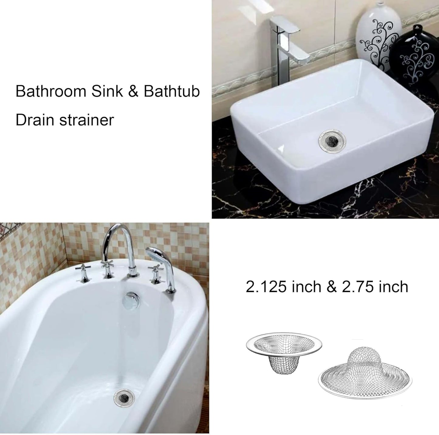25PCS Bathroom Mesh Sink Drain Strainer, 2.75" & 2.125'' Stainless Steel Slop Basket Filter Trap, Mesh Tub Strainer Bathtub Drain Filter Screen for Bathroom Bathtub Laundry Lavatory Balcony RV Utility