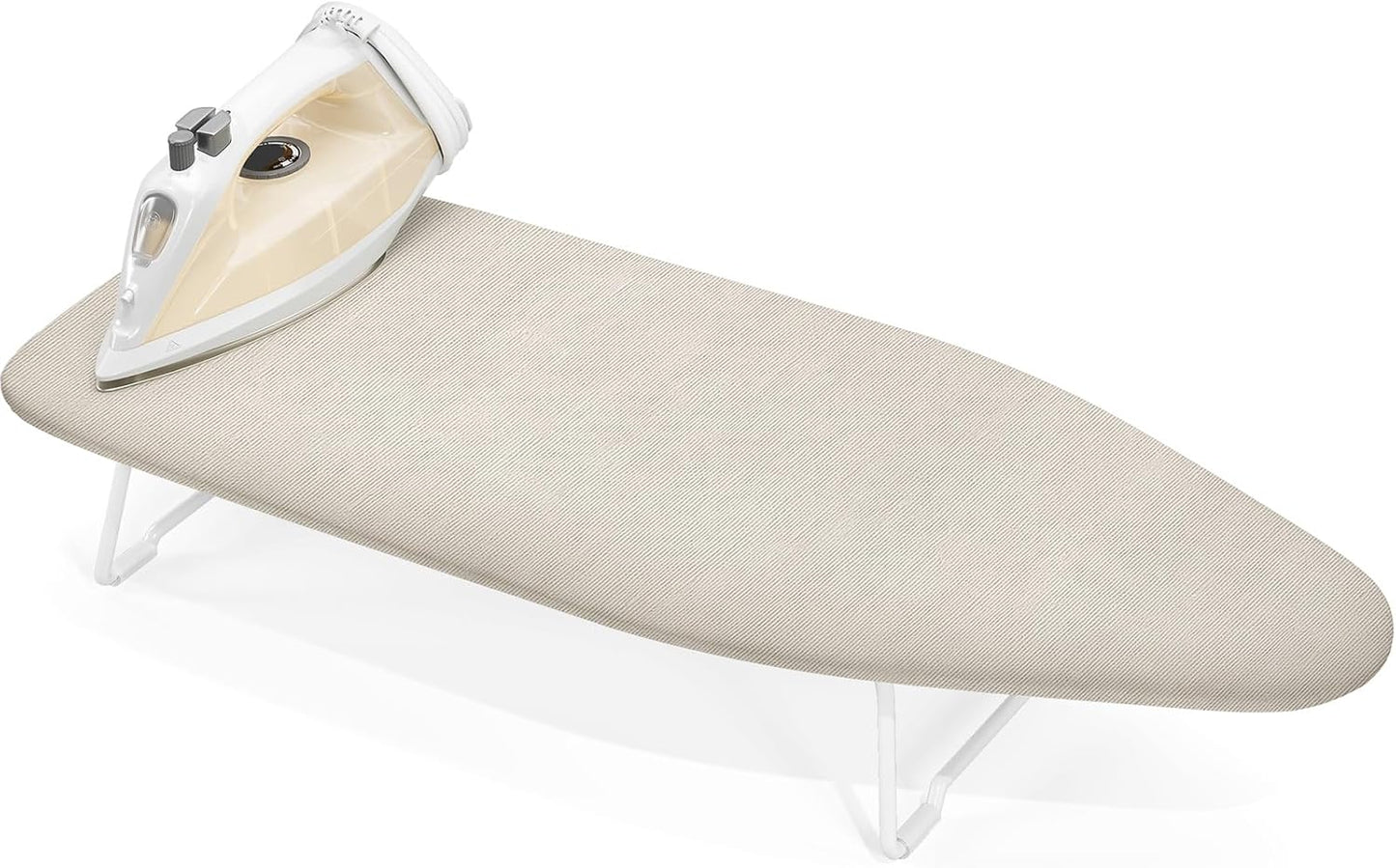 Small Ironing Board Tabletop with Heat Resistant Cover, Compact Mini Ironing Board with Metal mesh Frame, for dorms, aprtment and Travel, Hook for Hanging, Iron Board 30x12, Iron Table Stand Beige