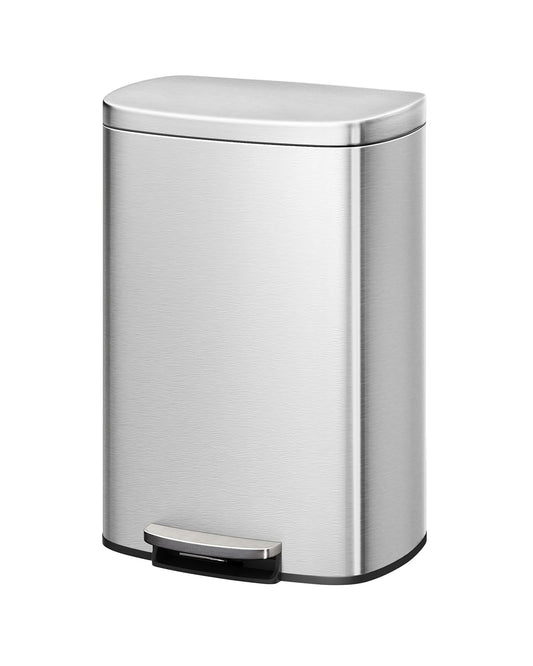 Garvee 13 Gallon / 50 Liter Stainless Steel Kitchen Trash Can with Lid, Large Rustproof Garbage Can for Kitchen, Step-on Metal Trash Bin with Inner Bucket, Rear Handle, Soft Close Lid, Silver