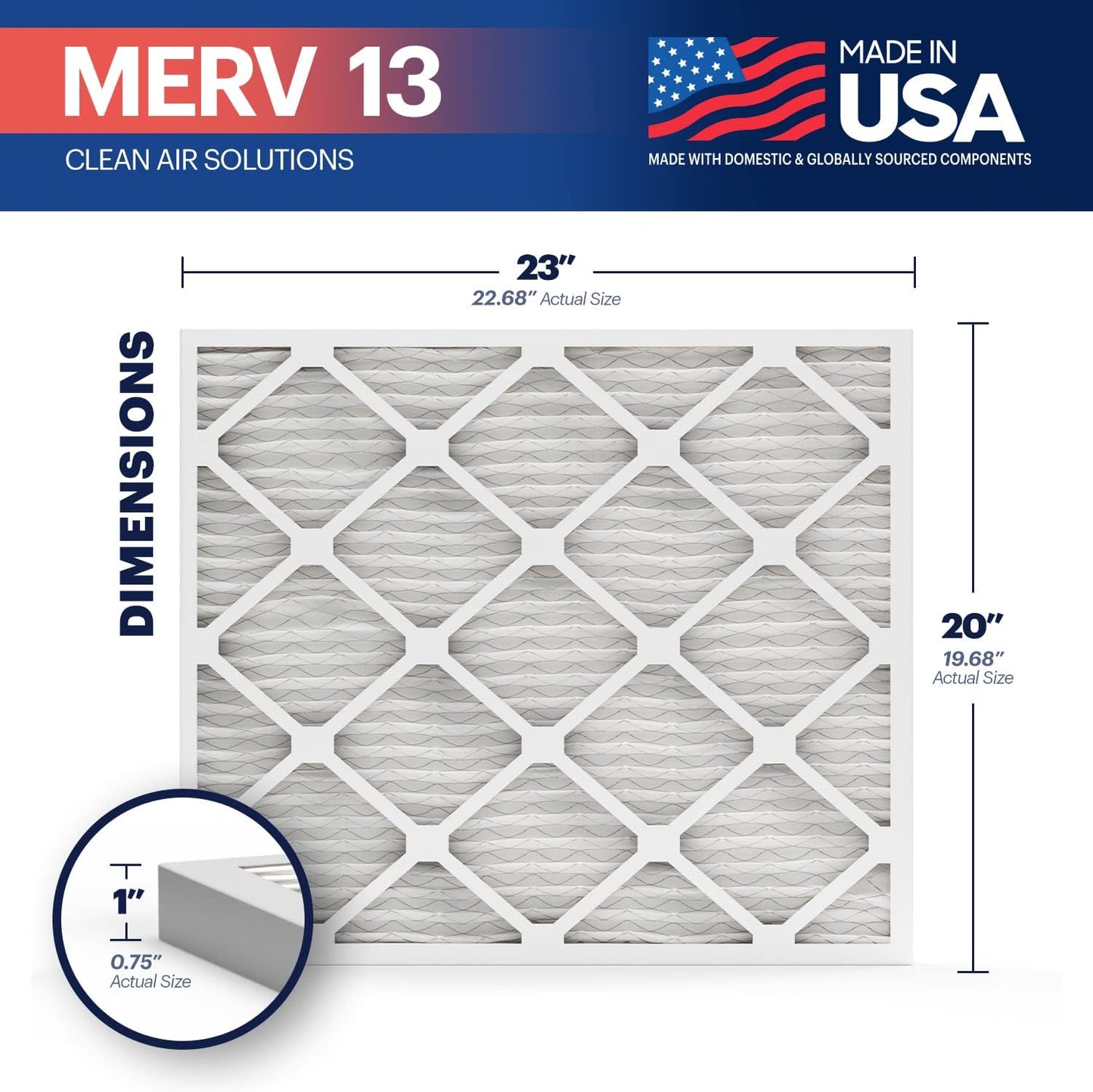 BNX TruFilter 20x23x1 Air Filter MERV 13 (6-Pack) - MADE IN USA - Electrostatic Pleated Air Conditioner HVAC AC Furnace Filters for Allergies, Pollen, Mold, Bacteria, Smoke, Allergen, MPR 1900 FPR 10