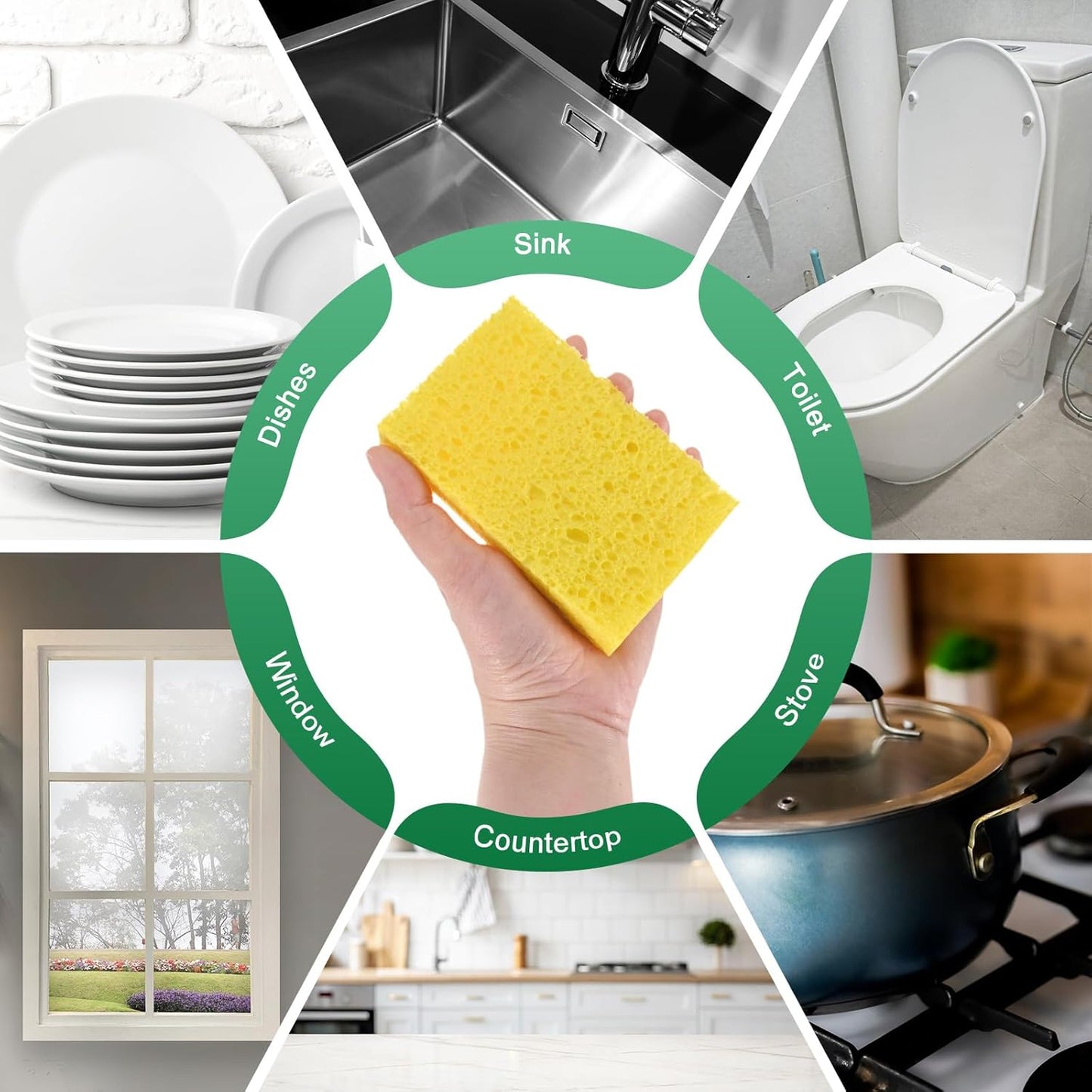 1-Set Kitchen Sponges, Condense Eco Cellulose Non-Scratch Scrub Heavy Sponge for Kitchen/Household/Bathroom, Clean Tough Messes Dish Scrubber [Multicolor]