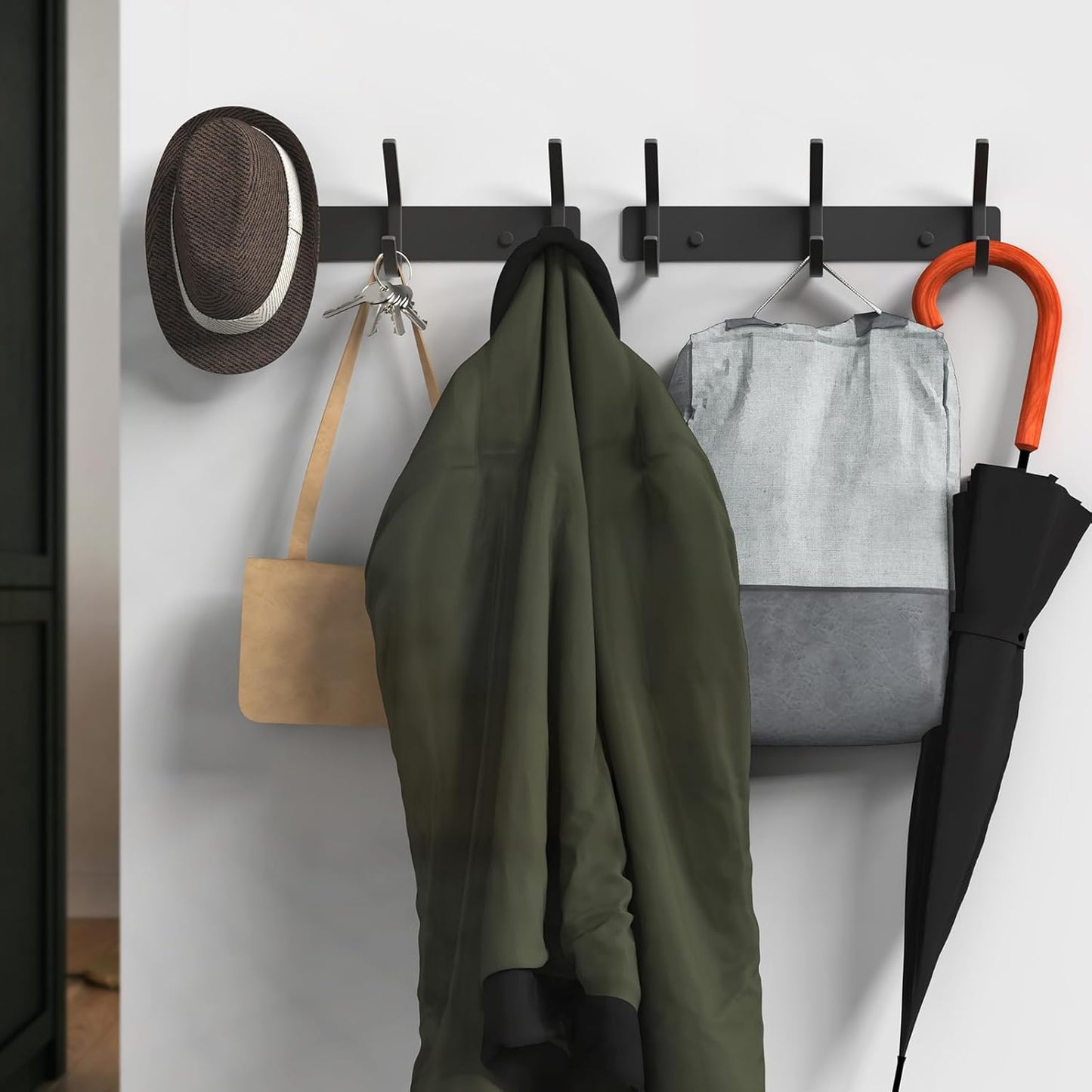 VAEHOLD Coat Hooks Wall Hook for Hanging Clothes Robes Towels Hats Heavy Duty Coat Hanger Coat Rack Wall Mount with 3 Hooks - Black