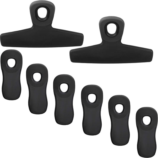 COOK WITH COLOR Bag Clips, Heavy Duty Chip Clip and Refrigerator Magnet Clips for Food Storage with Air Tight Seal Grip for Snack Bags and Food Bags (Black, Pack of 8)