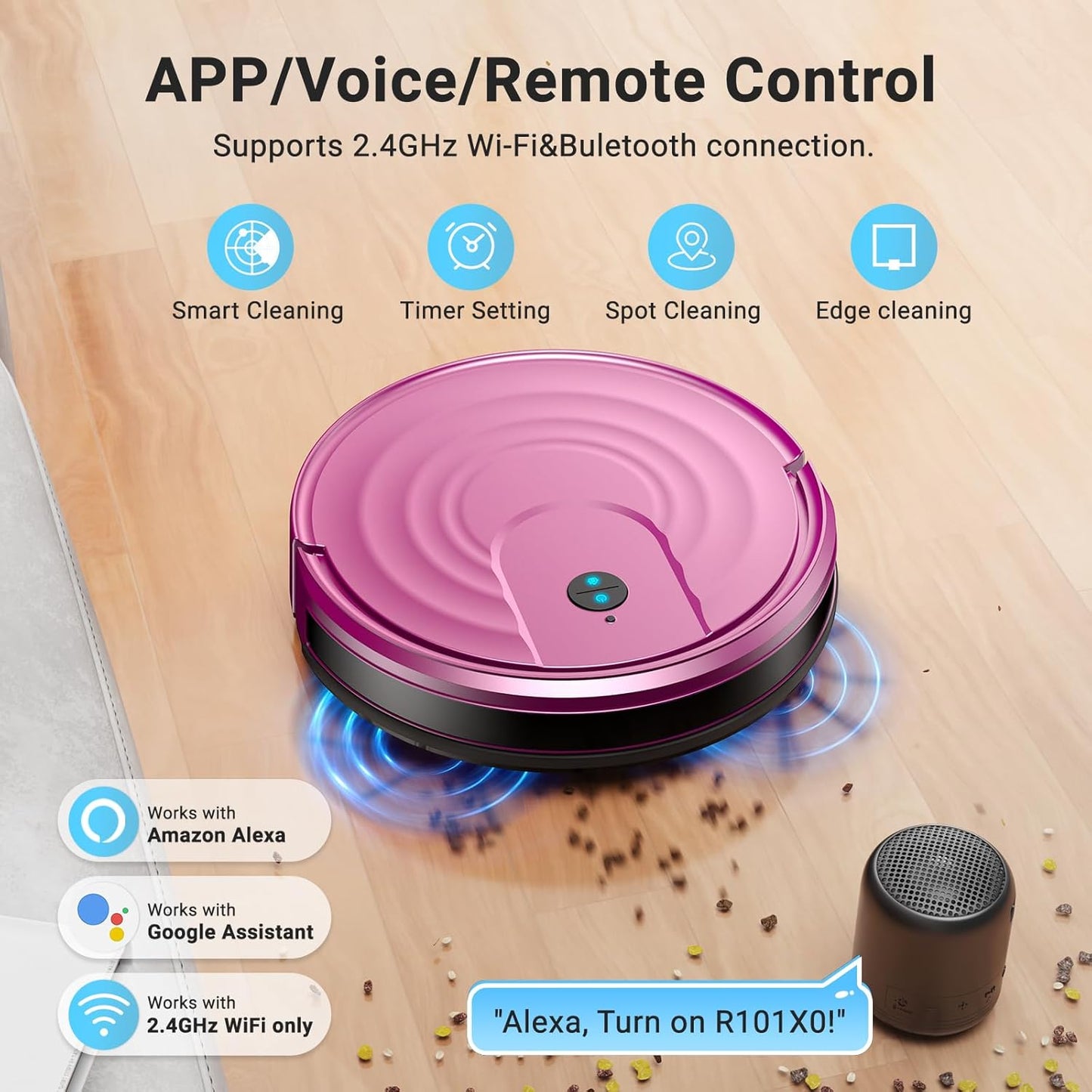 Robot Vacuum and Mop Combo 5000Pa 650mL 2 in 1 Mopping Robot Vacuum Cleaner Schedule WiFi/Alexa/App Smart Self-Charging Robotic Vacuum Ultra-Slim