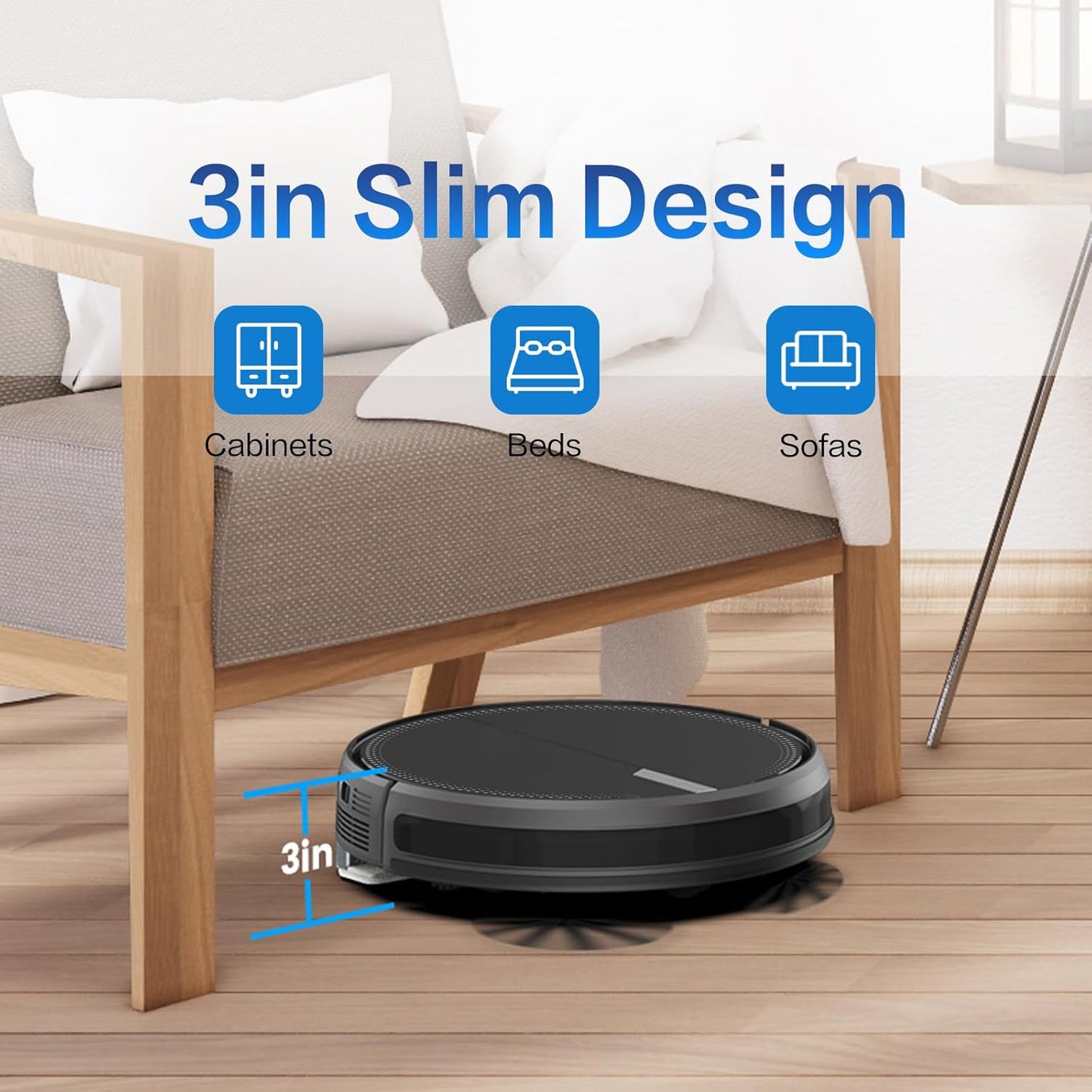 AIRROBO Robot Vacuum and Mop, 3000Pa Strong Suction Power Vacuum Mop Robot, Wi-Fi/App/Alexa, Self-Charging Robotic Vacuum for Hard Floor, Pet Hair and Low-Piled Carpet, Slim Design, Quiet