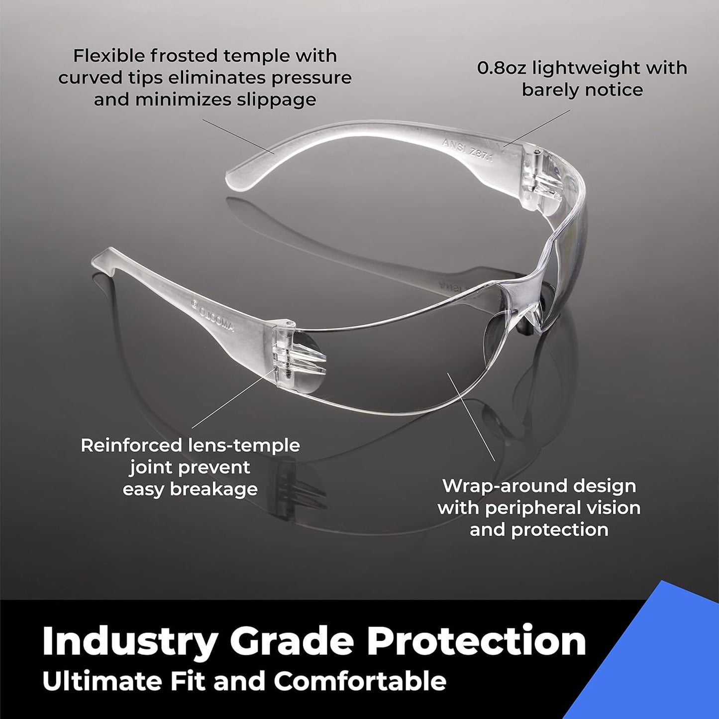 amoolo Clear Safety Glasses Bulk of 48, Protective Eyewear for Men Women, ANSI Z87.1 Impact Resistant Eye Protection for Work, Lab, Construction