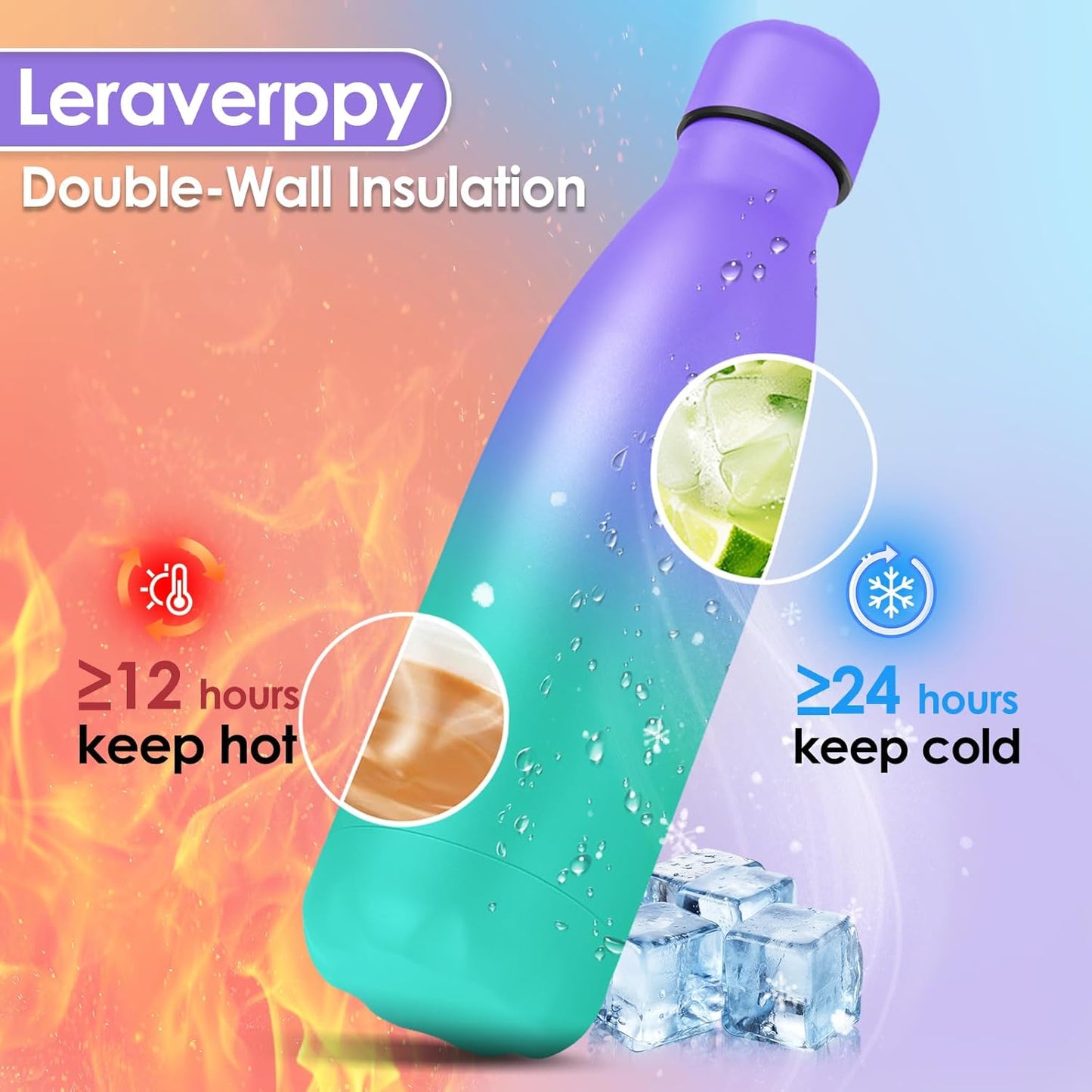 25oz Cola-Bottle Shaped Stainless Steel Leak-proof Water Bottle,Double Wall Vacuum Insulated Metal,Travel Mug For Sports Indoors & Outdoors,BPA-Free Kids Flasks,Purple Green(4 Pack)