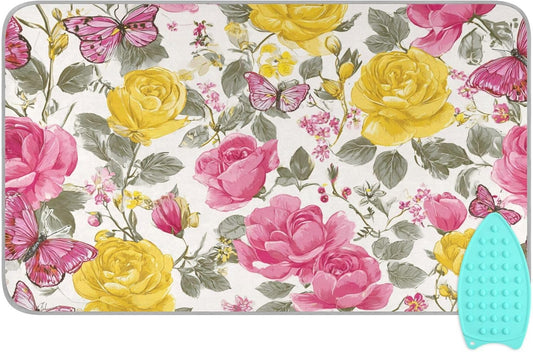 Ironing Mat Portable Ironing Pad Ironing Blanket for Table Top Heat Resistance Double-Side Using Travel Large 47.2 x 27.6 Inch Foldable Lightweight Groovy Roses and Butterflies