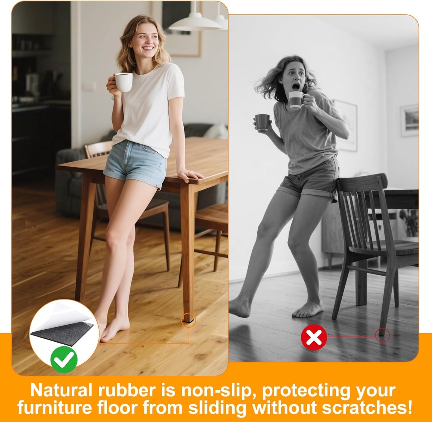 CHUNZEXI Non Slip Furniture Pads - 16 Premium Furniture Grippers Self Adhesive Rubber Furniture Feet, Anti Slide Furniture Hardwood Floor Protector for Keep Couch Stoppers (2 inch Square)