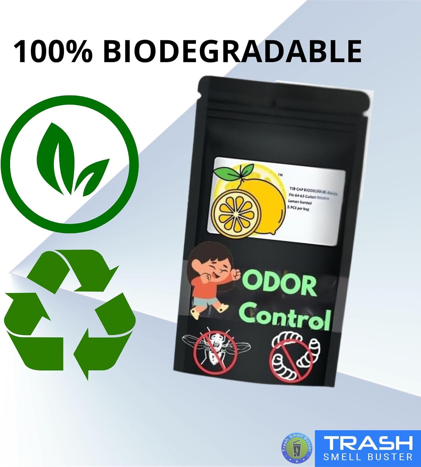 | Odor Eliminating Trash Can Cover for 95 Gallon Outdoor Bins | Lemon Scented with Elastic Band | Eliminates Trash Odor Naturally | 1 Durable Cover