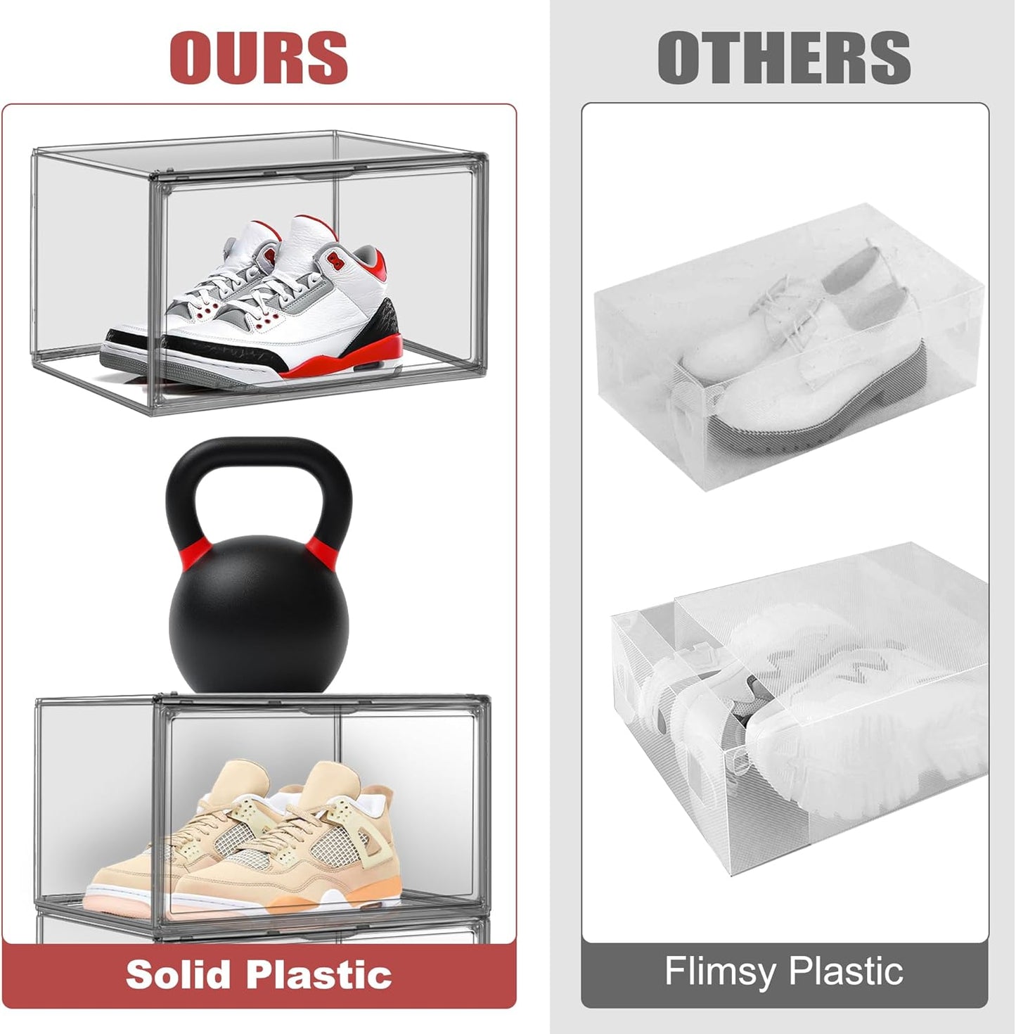 10 Pack Clear Shoe Box Shoe Storage Organizer with Magnetic Door Stackable Shoe Containers for Sneakers, High Heels, Sport Shoes, Size 13