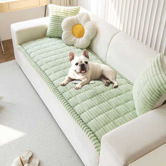 OTOB Couch Covers for 3 Cushion Sofa Pet Friendly, Plush Fuzzy Non Slip Sofa Covers Washable, Soft All Seasons Sofa Slipcovers Furniture Protector Dog Bed Mat (Matcha Green, 27.6" x 82.7")
