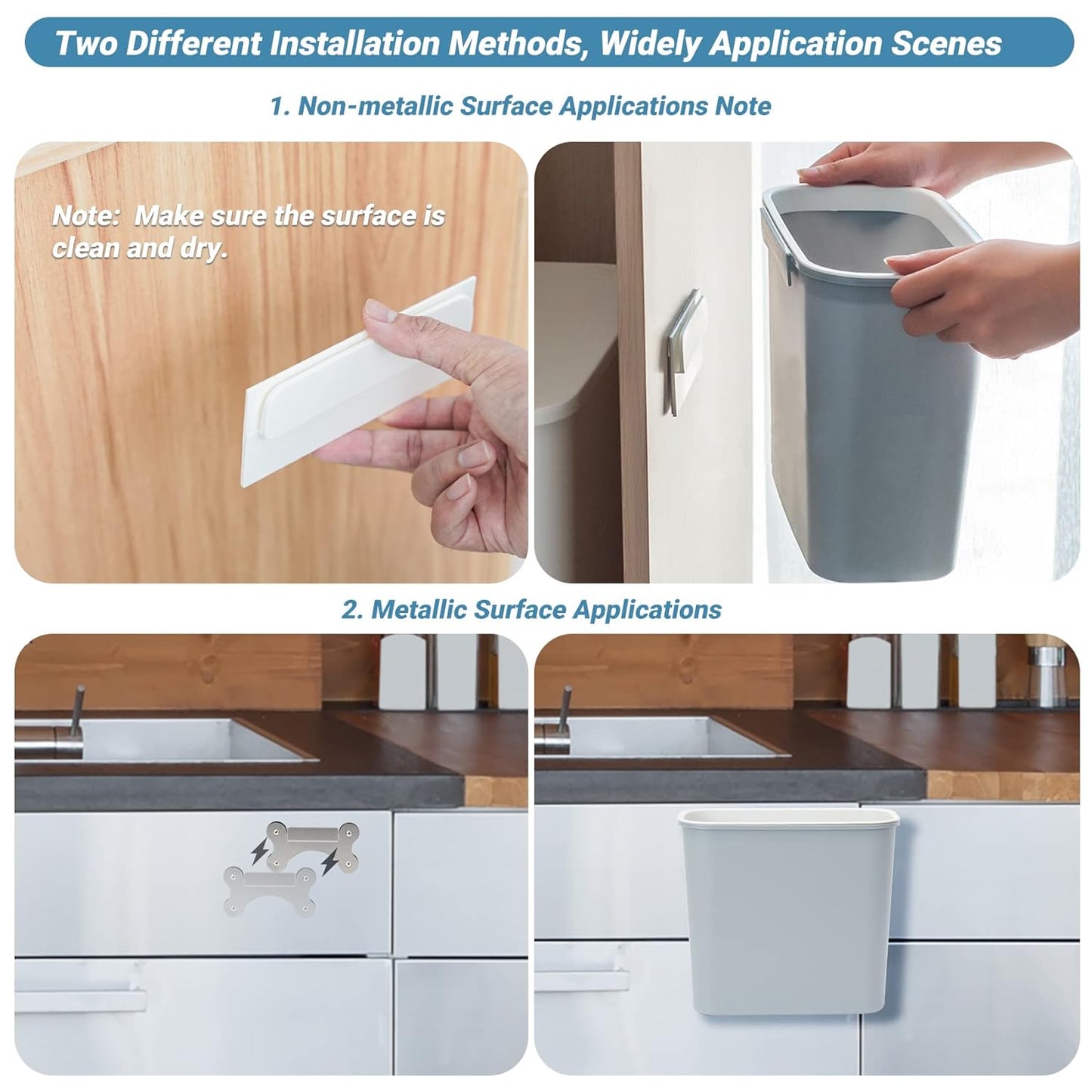 Skyflame Magnetic Hanging Trash Can, 2.1 Gallon Plastic Garbage Container, Multi-Function Grill Hanging BBQ Utensils Organizer Holder, Use for Kitchen/Bedroom/Bathroom/Camping/Grills