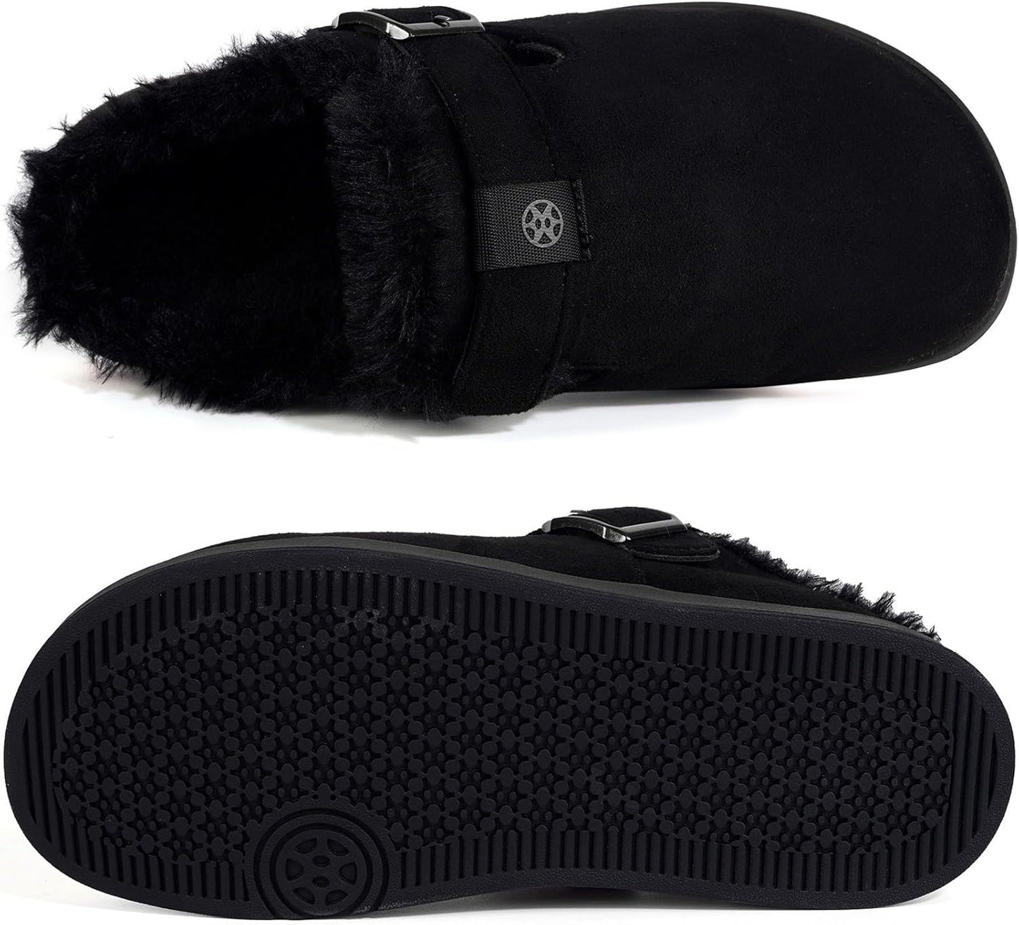 Fur Lined Clogs for Women Men Suede Winter Slippers Arch Support Slip on Mules Potato Shoes with Removable Cushion Footbed Warm Home House Shoes