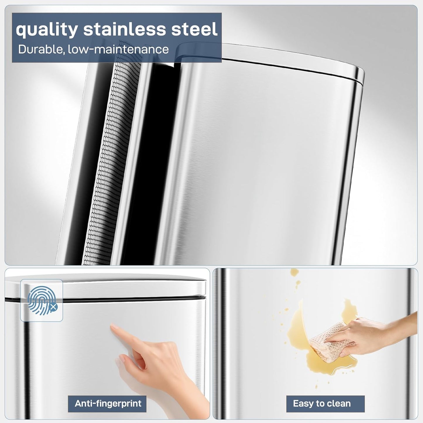 Arlopu 13.2 Gallon Step Trash Can, Stainless Steel Garbage Bin, Soft-Close Rubbish Bin with Removable Plastic Inner Bucket, Fingerprint-Proof, Lid Dustbin, Suit for Kitchen Home (Silver, 50L)