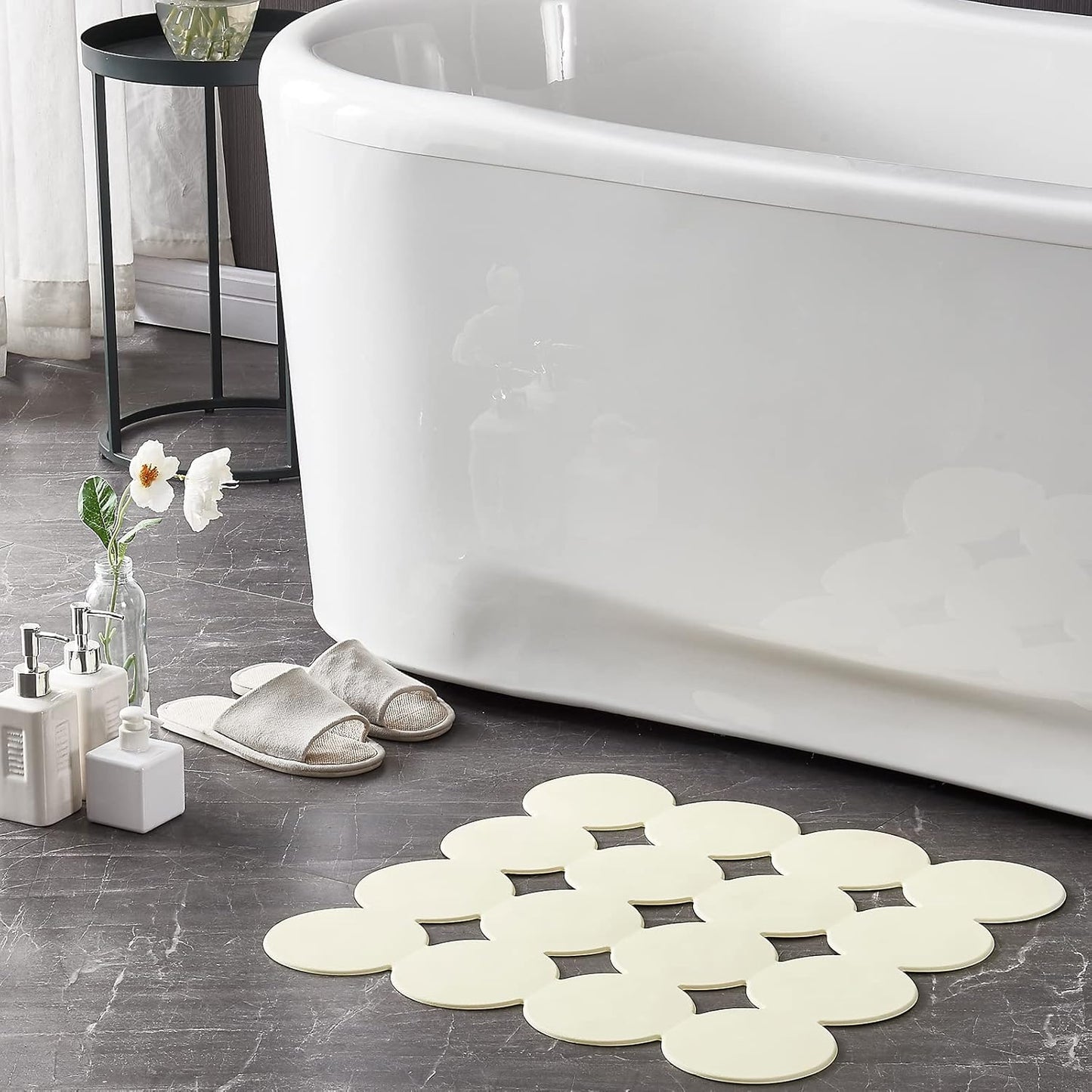 Square Shower Mat Nonslip - Rubber Bathtub Mat with Suction Cups for Inside Shower Bathroom Floor (Beige, 21X21”)