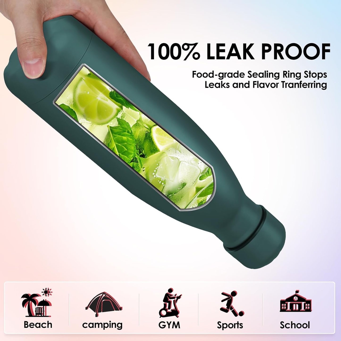 25oz Cola-Bottle Shaped Stainless Steel Leak-proof Water Bottle,Double Wall Vacuum Insulated Metal，Travel Mug For Sports Indoors & Outdoors,BPA-Free Kids Flasks,Army Green(2 Pack)