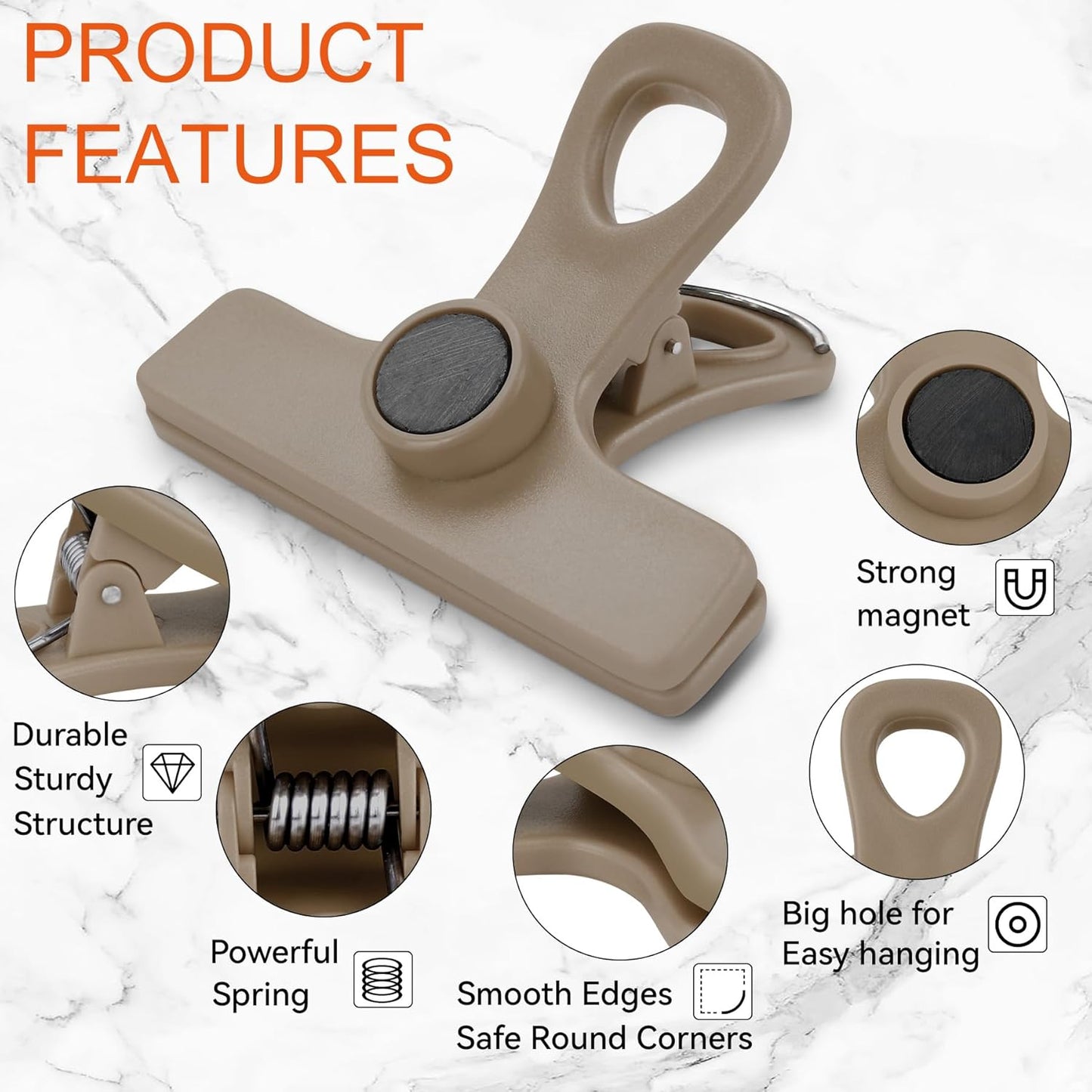 TACGEA Chip Clips, Magnetic Bag Clips with Air Tight Seal for Food Storage, 8 Pieces, Neutral Color