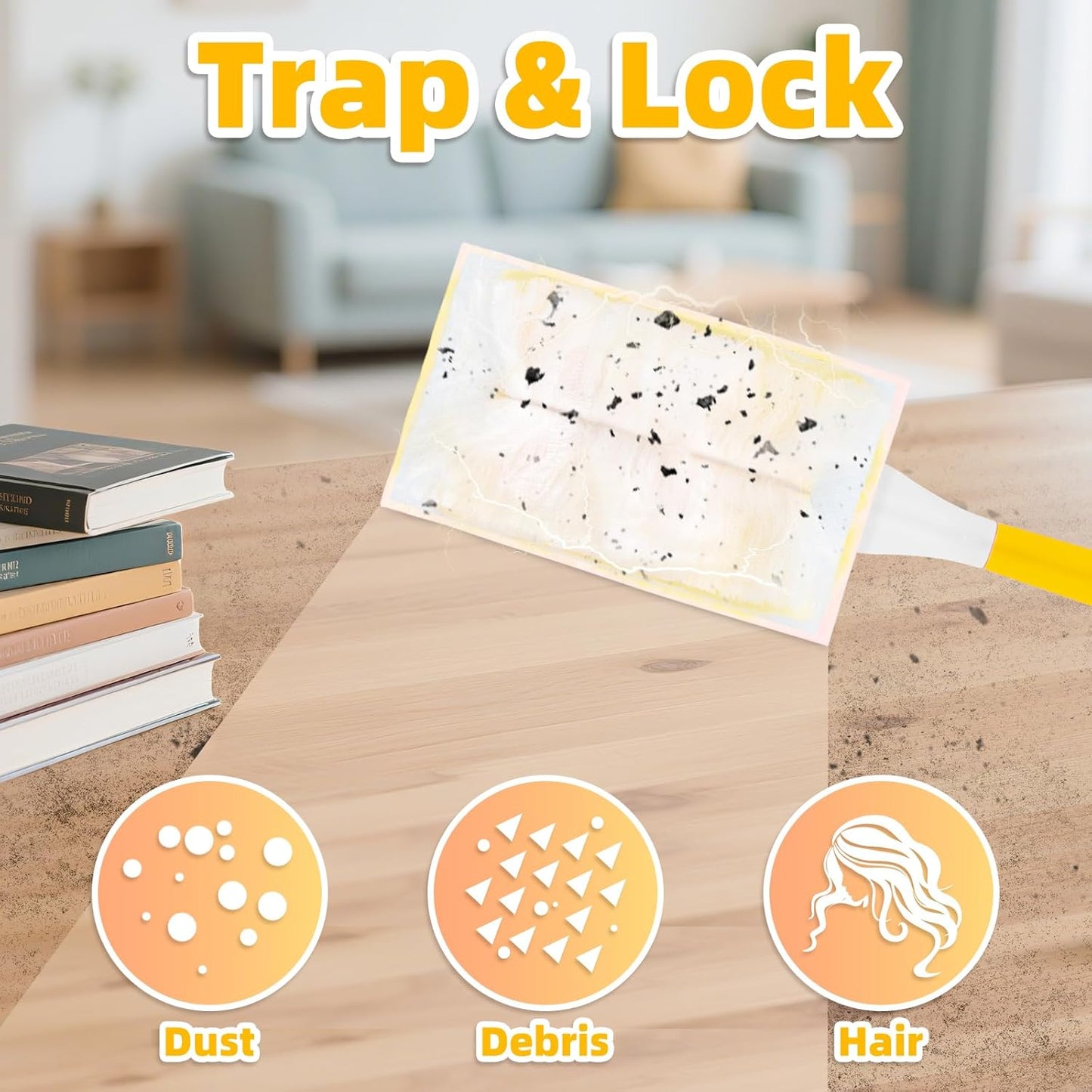 52 Count Disposable Duster Refills for Cleaning, 180° Dusters Refills Compatible with Swiffer Handles (Yellow, 50 Count Dust Removal Brushes + 1 Standard Handle + 1 Extended Handle)