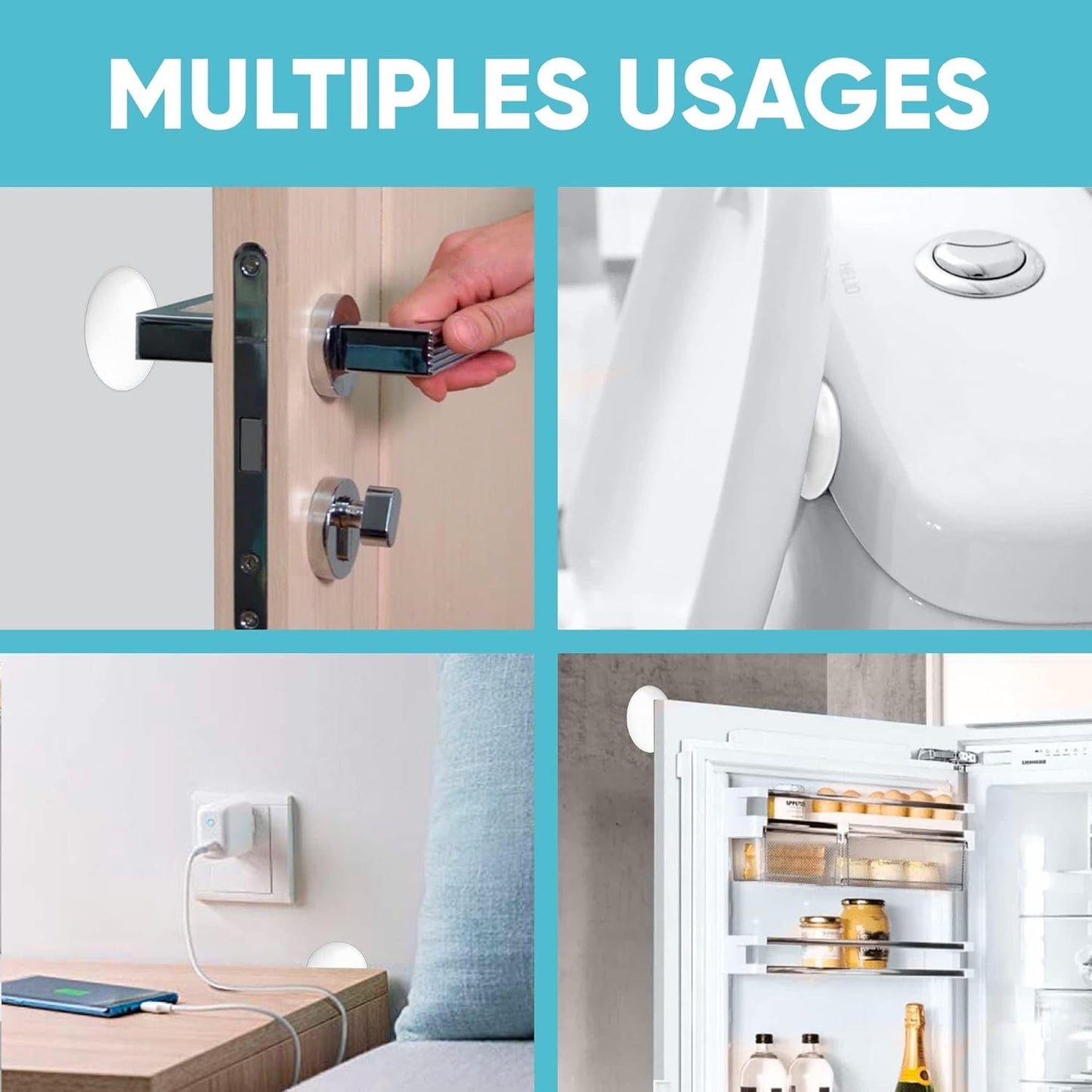 Strongest Home Wall Door Handle Stopper Set. 7 Pieces of White Silicone Door Knob 1.57", Round Wall Shield Cushion, Wall Protector for Door Handle - Self Adhesive (White, Medium)