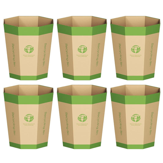 6-Pack Cardboard Trash Can – Foldable, Recyclable, Plastic-Free & Reusable Small Waste Paper Basket - Garbage Bin Perfect for Office, Bedrooms, Home, Events & Outdoor Activities (3.2 Gallon)