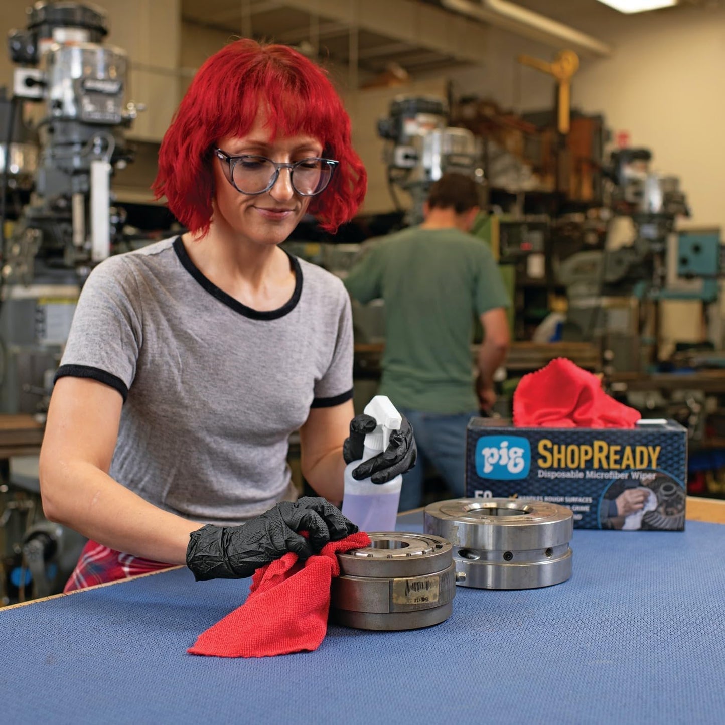 PIG ShopReady Microfiber Wipers| Durable Low-Lint Microfiber Rags | 50 per box | 12" W x 12" L | Red | PM50808-RD